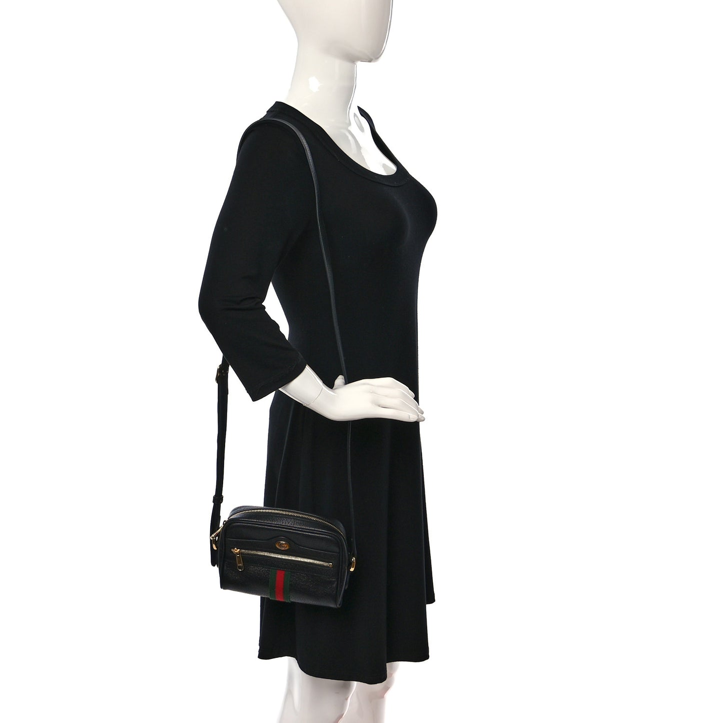 Calfskin Web Mini Ophidia Shoulder Bag Black