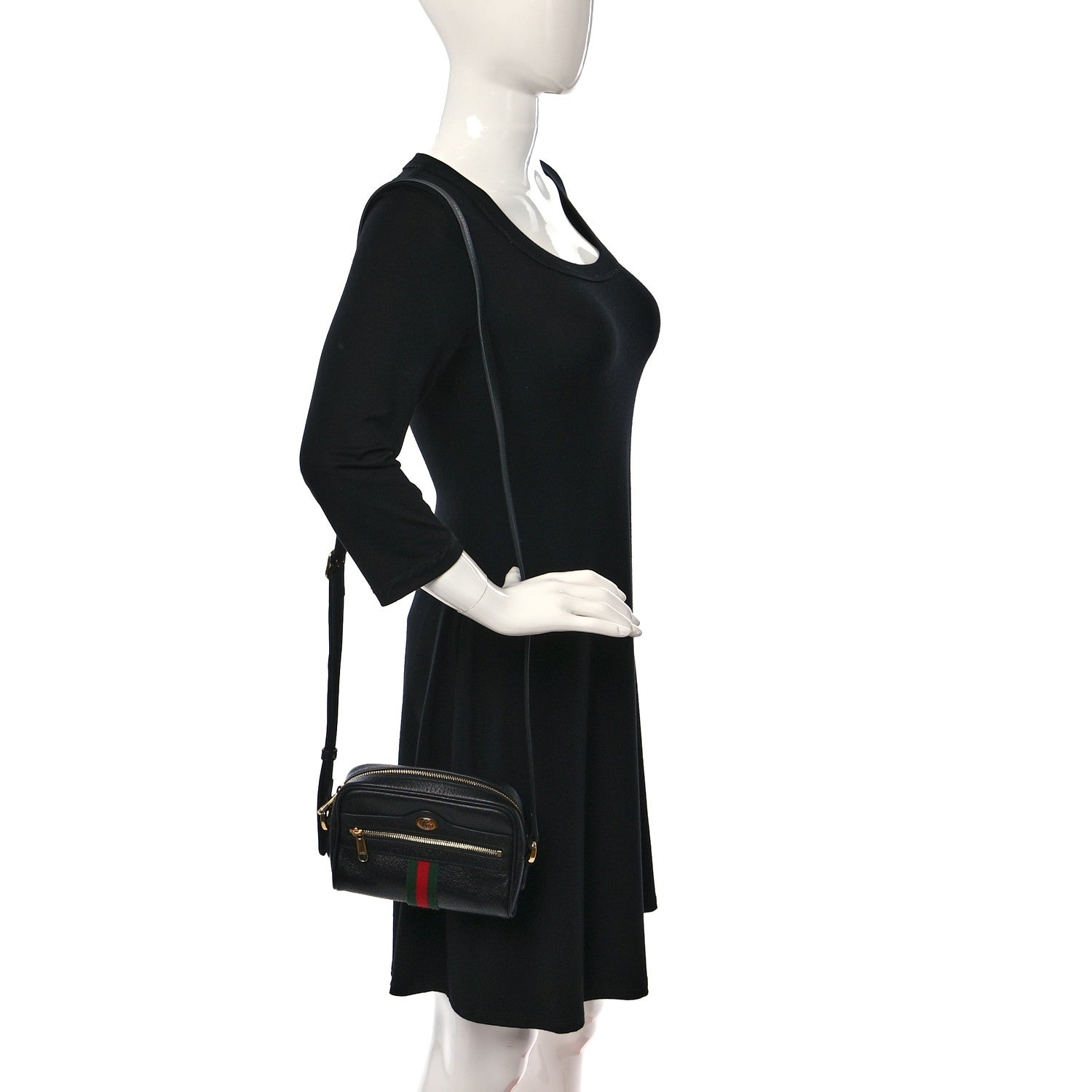 Gucci Calfskin Web Mini Ophidia Shoulder Bag Black 2 of 9