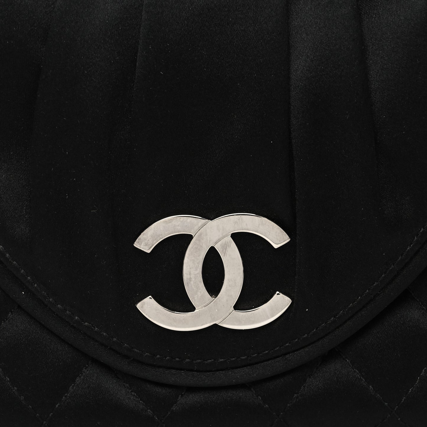 Satin Quilted Flap Clutch Black