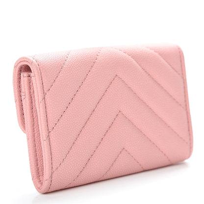 Chanel Caviar Chevron Quilted Flap Card Holder Pink 3 of 9