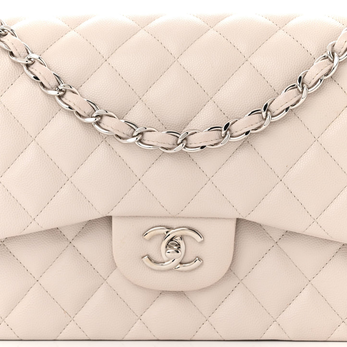 Caviar Quilted Jumbo Double Flap Ivory