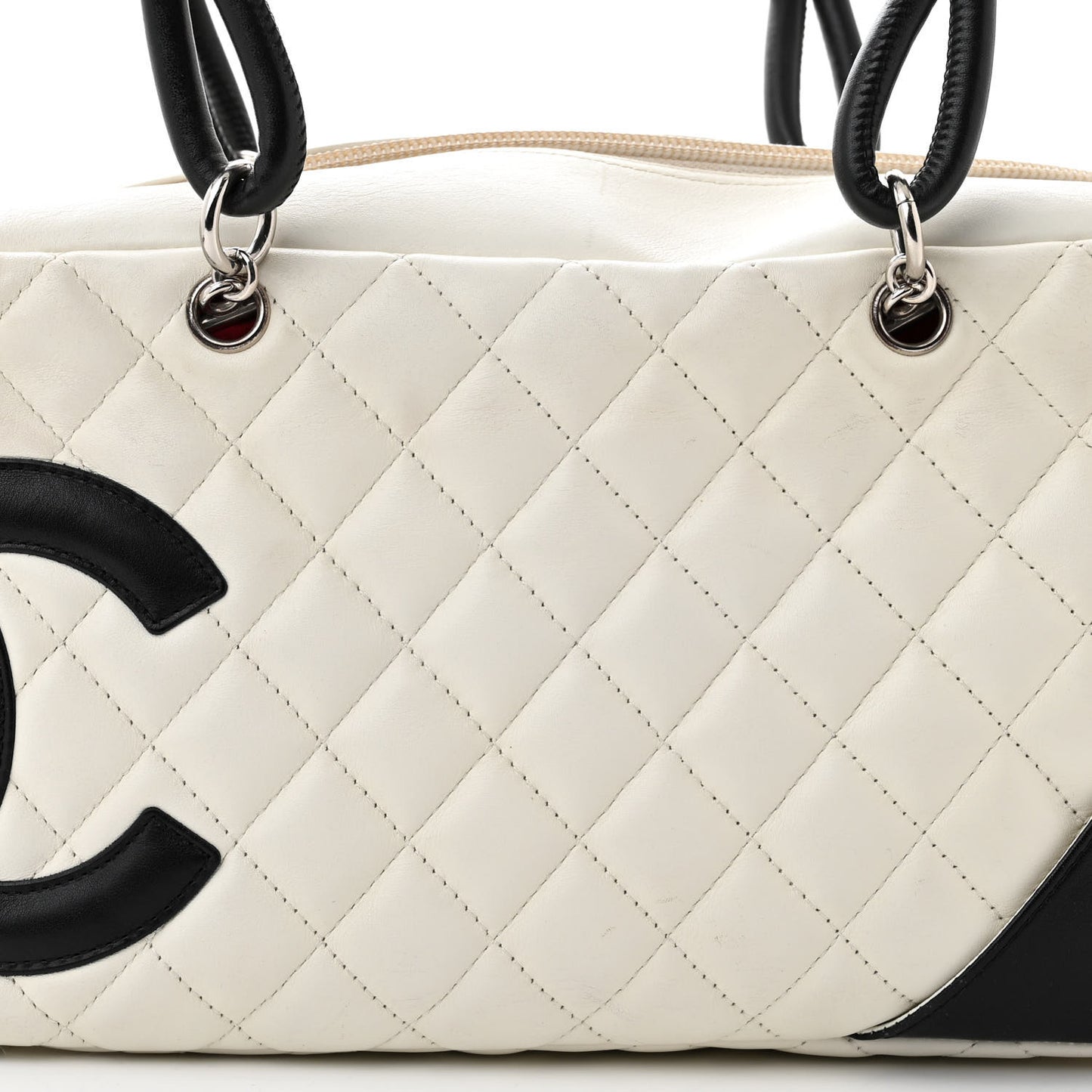 Calfskin Quilted Large Cambon Bowler White Black
