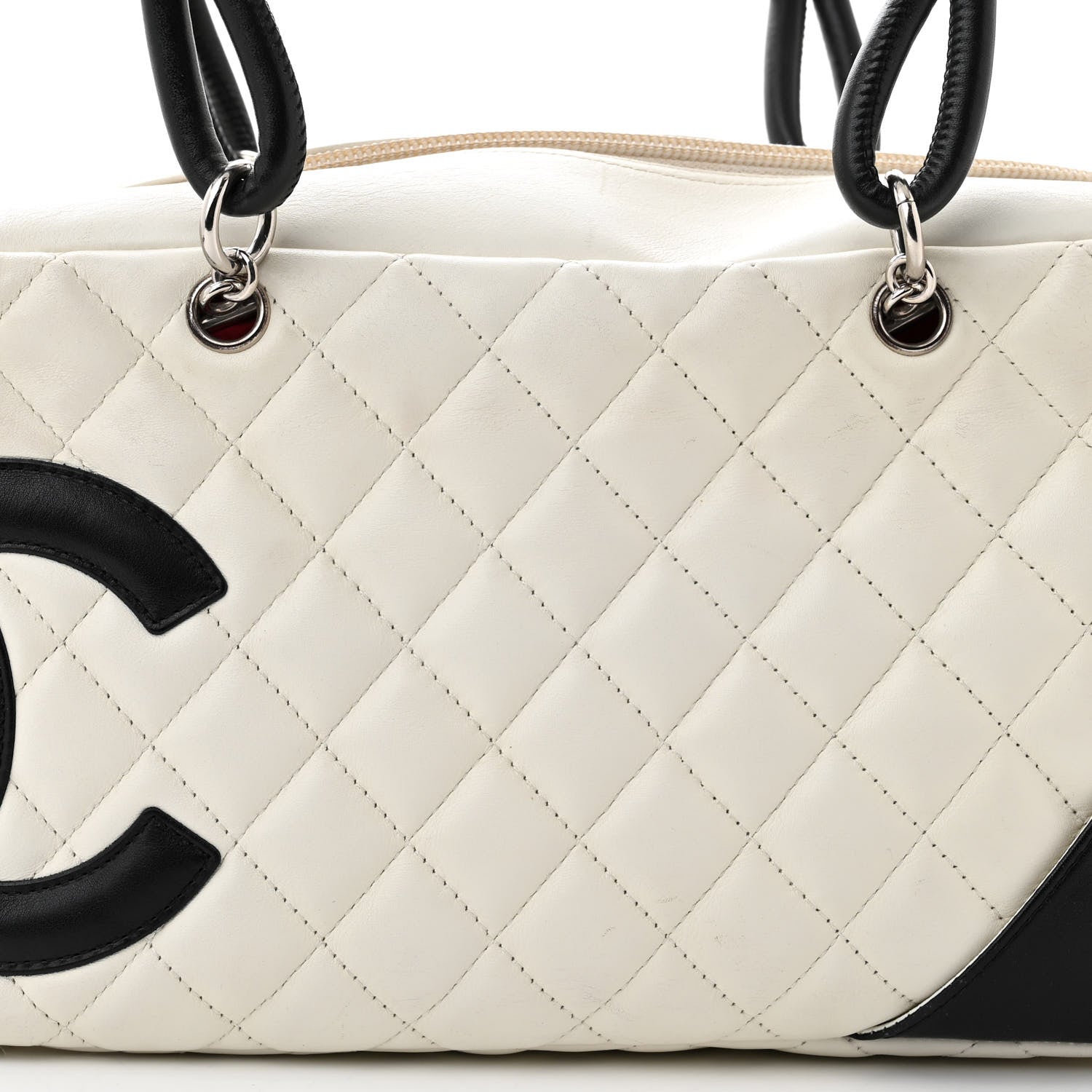 Chanel Calfskin Quilted Large Cambon Bowler White Black 8 of 14