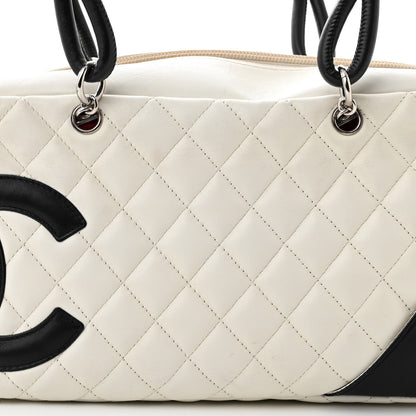 Chanel Calfskin Quilted Large Cambon Bowler White Black 8 of 14