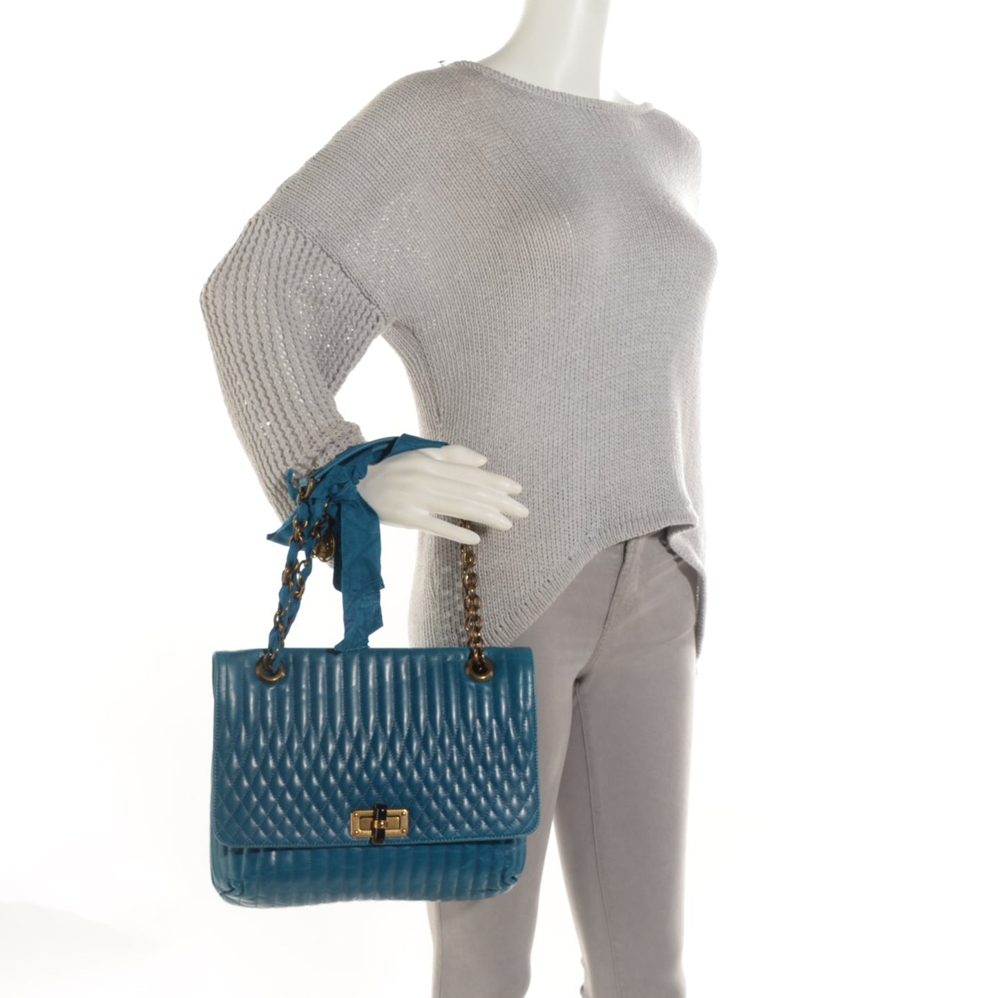 Calfskin Quilted Medium Happy Shoulder Bag Blue Petrole