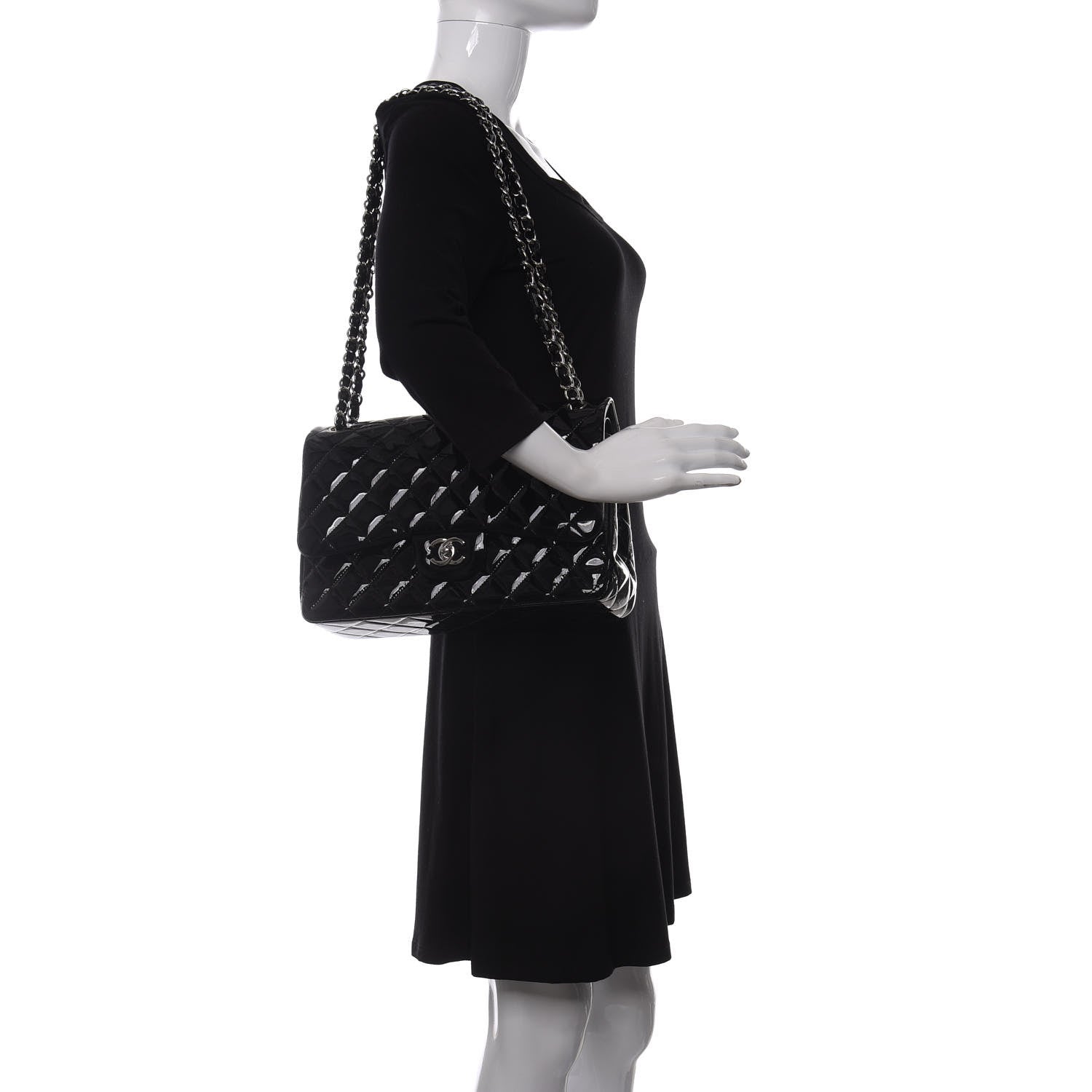 Chanel Patent Quilted Jumbo Double Flap Black 2 of 10