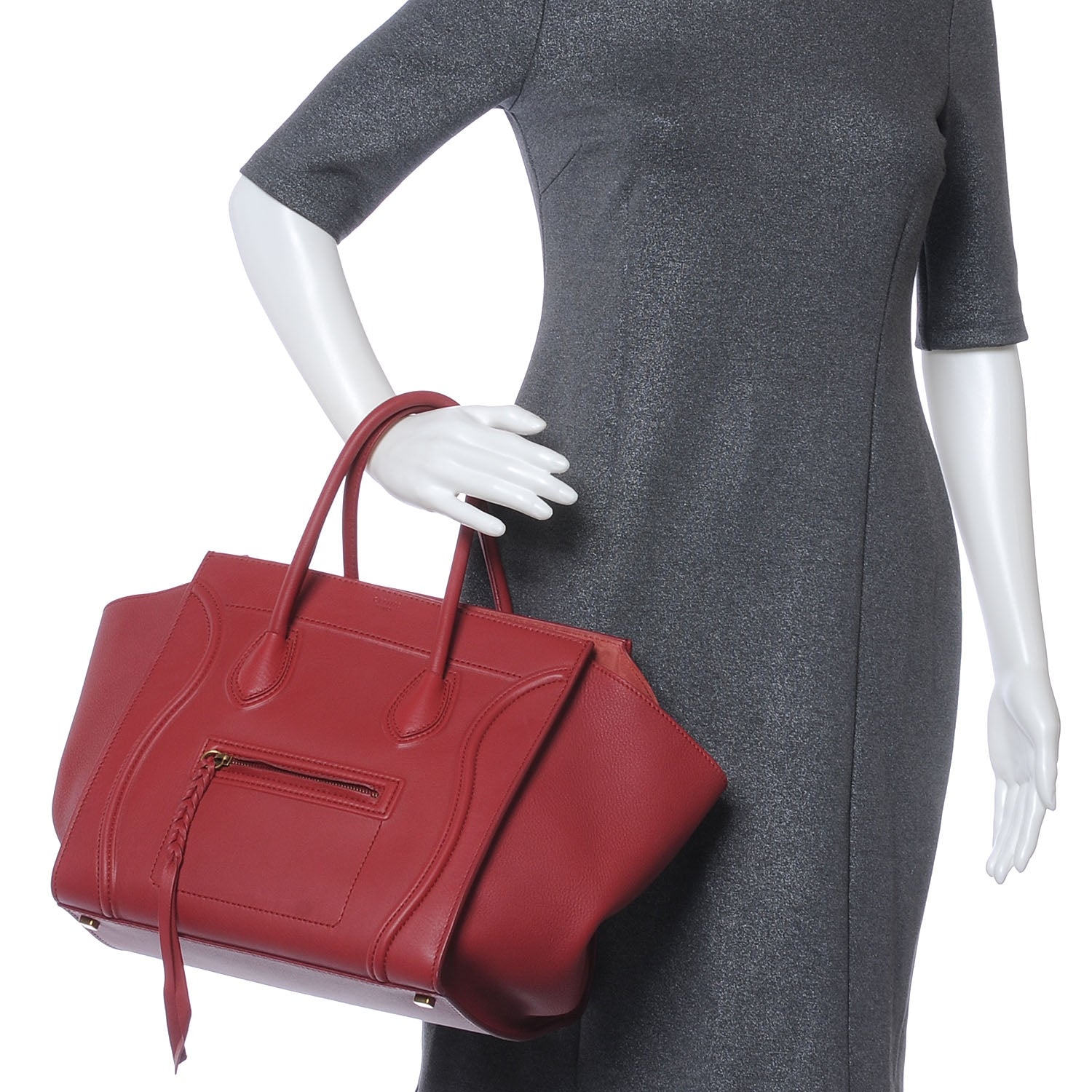 Celine Supple Calfskin Medium Phantom Luggage Vermillion 2 of 9