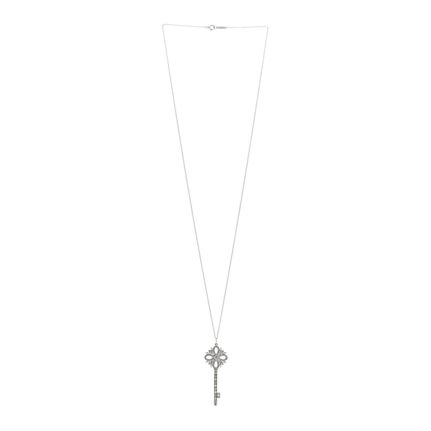 Platinum Diamond Victoria Key Pendant Necklace 24"