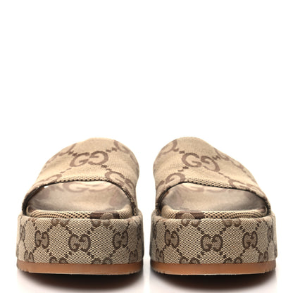 Gucci Monogram Jumbo GG Angelina Platform 55mm Slide Sandals 37.5 Beige 2 of 8
