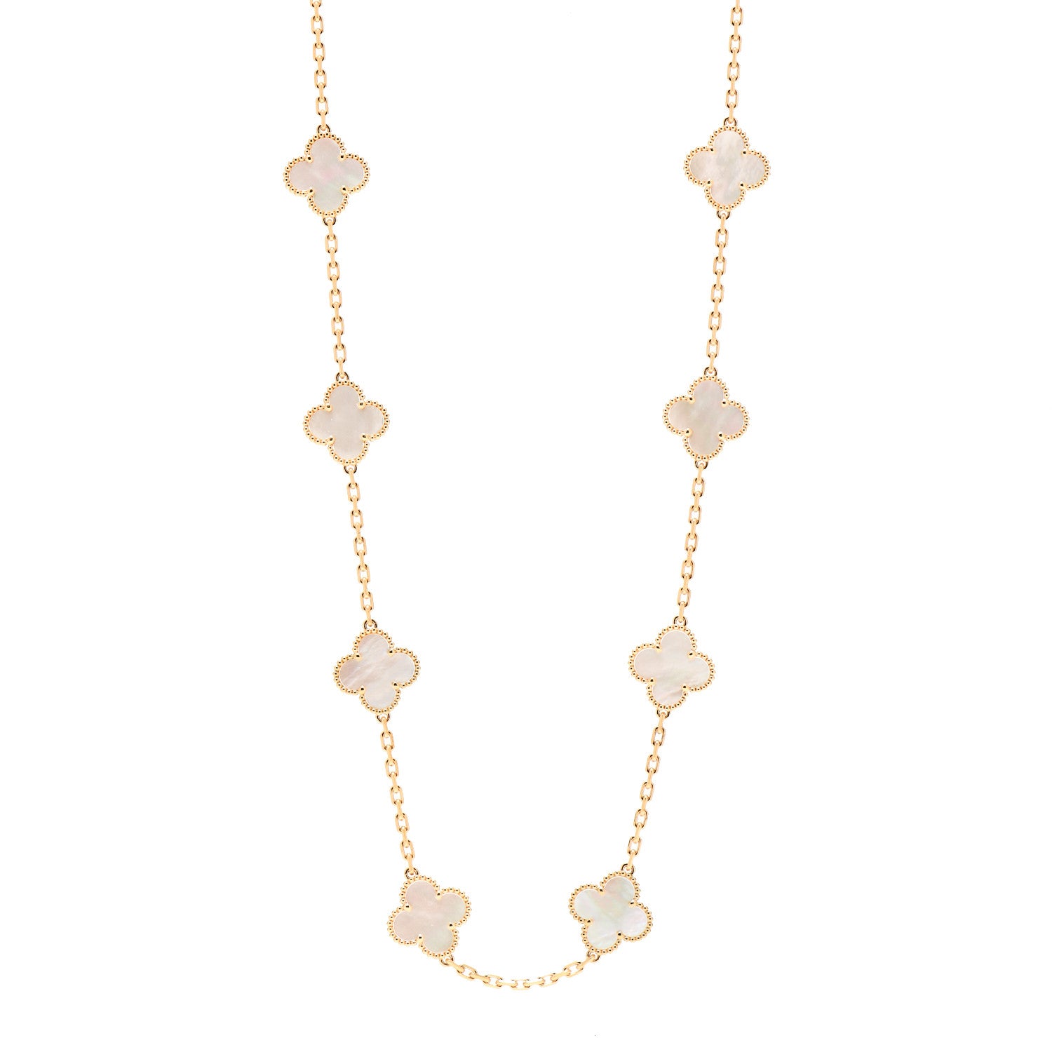 Van Cleef & Arpels 18K Yellow Gold Mother of Pearl 20 Motifs Vintage Alhambra Necklace 1 of 6