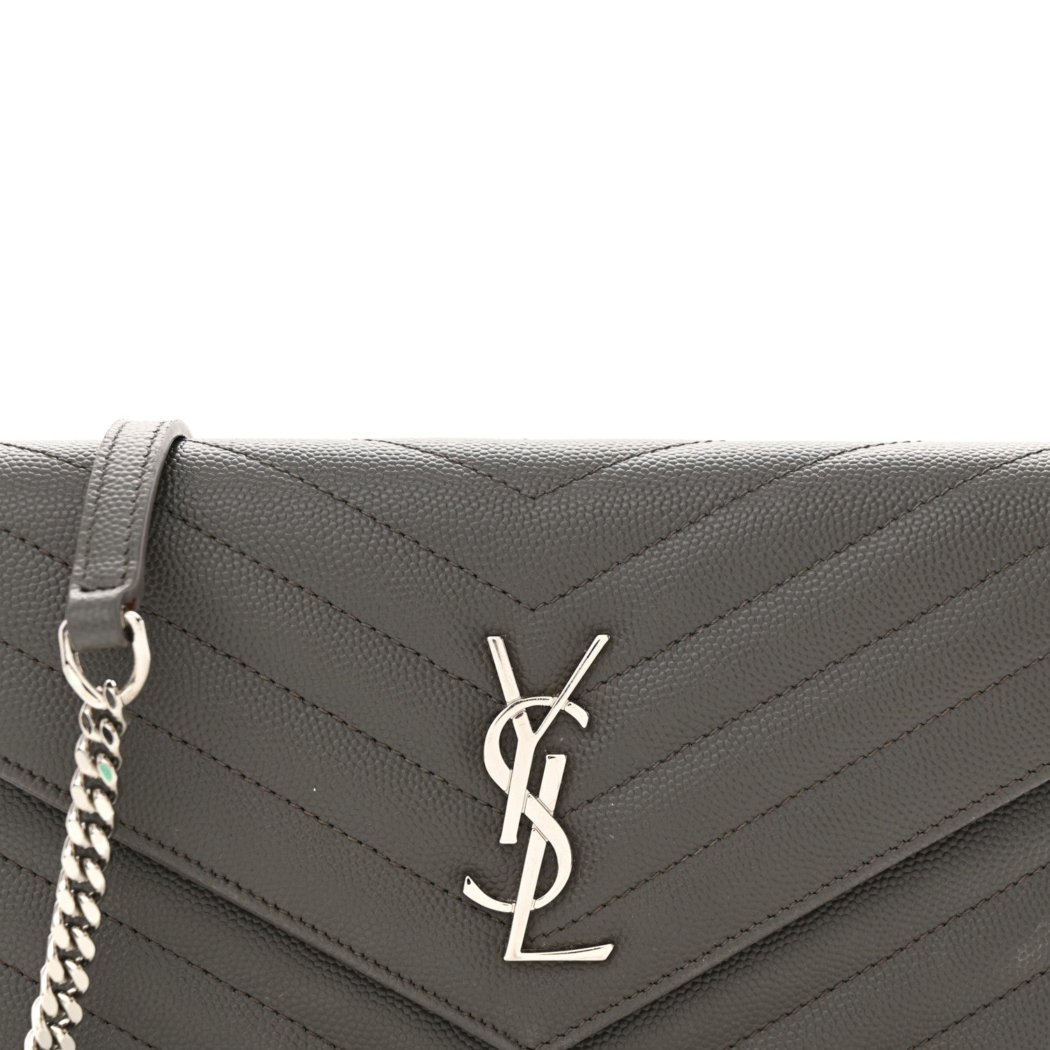 Saint Laurent Grain De Poudre Matelasse Chevron Monogram Envelope Chain Wallet Earth 8 of 13