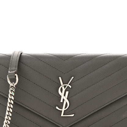 Saint Laurent Grain De Poudre Matelasse Chevron Monogram Envelope Chain Wallet Earth 8 of 13