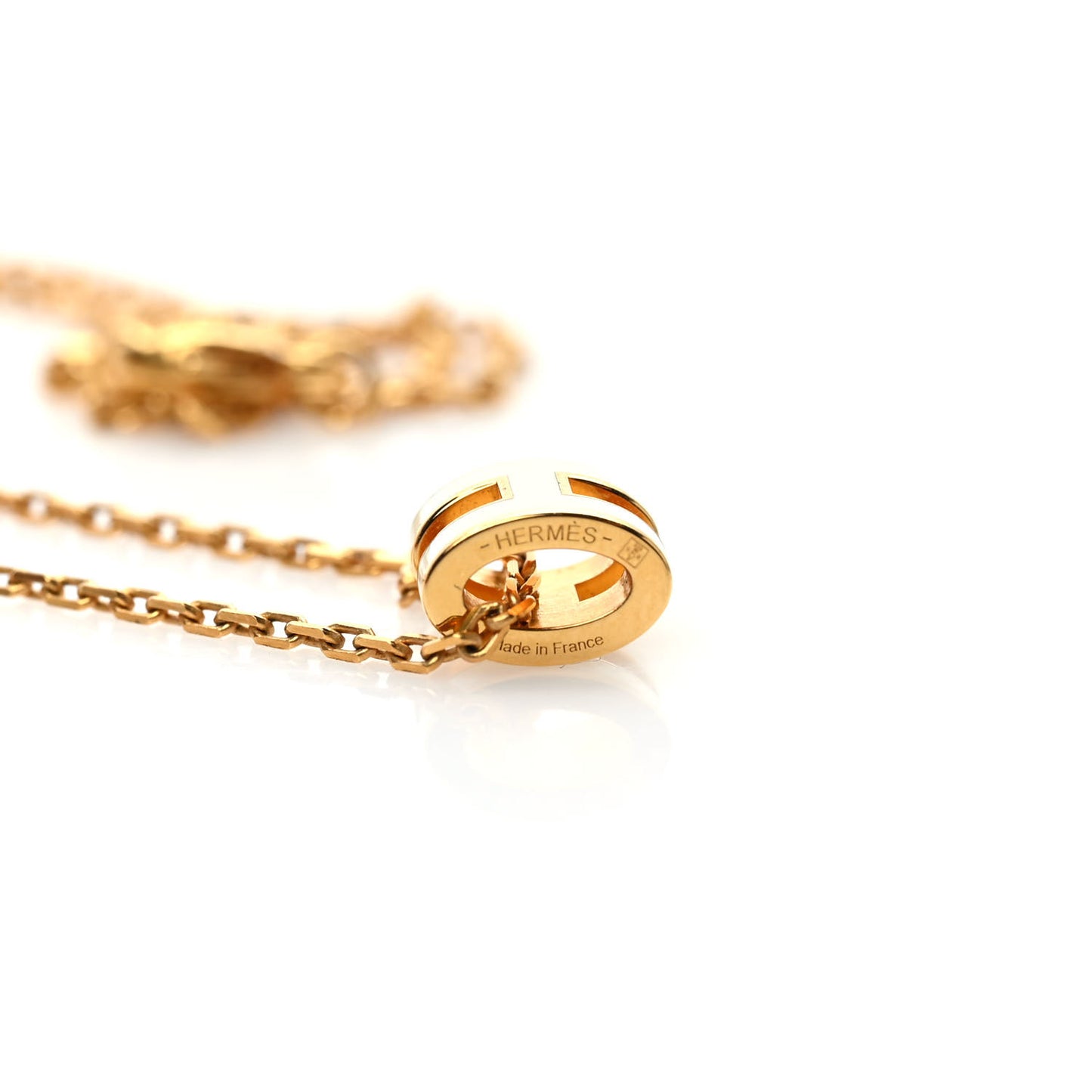 Lacquered Gold Mini Pop H Pendant Necklace White