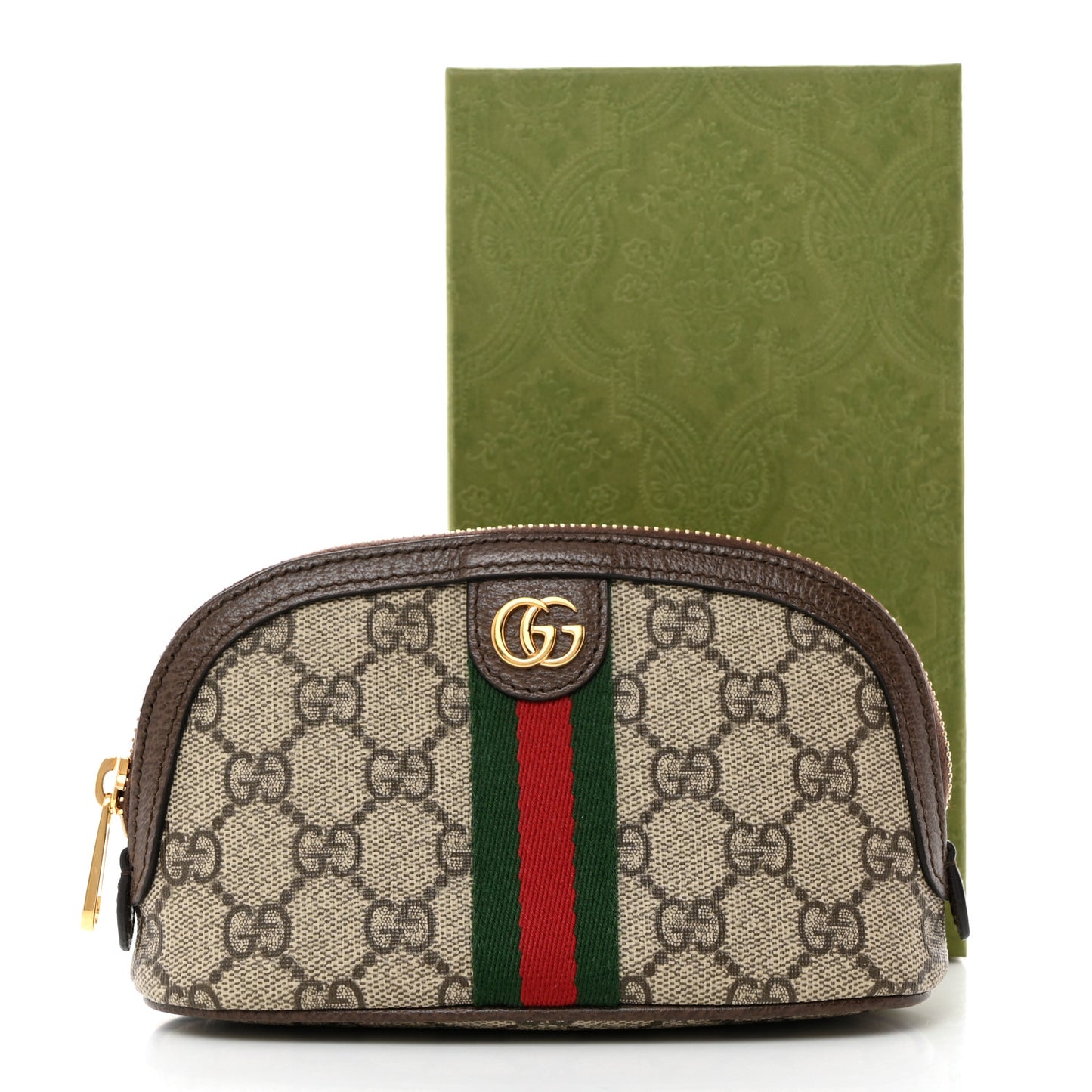 GG Supreme Monogram Textured Calfskin Web Medium Ophidia Cosmetic Case Beige Ebony New Acero