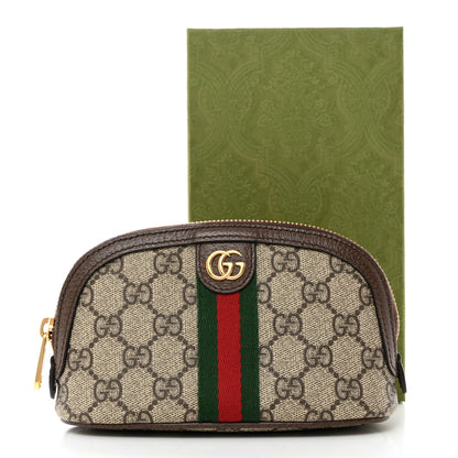 Gucci GG Supreme Monogram Textured Calfskin Web Medium Ophidia Cosmetic Case Beige Ebony New Acero 3 of 8