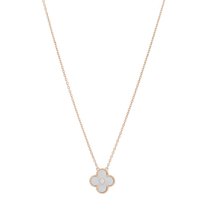 Van Cleef & Arpels 18K Rose Gold Diamond Mother of Pearl Vintage Alhambra Pendant Necklace 1 of 4
