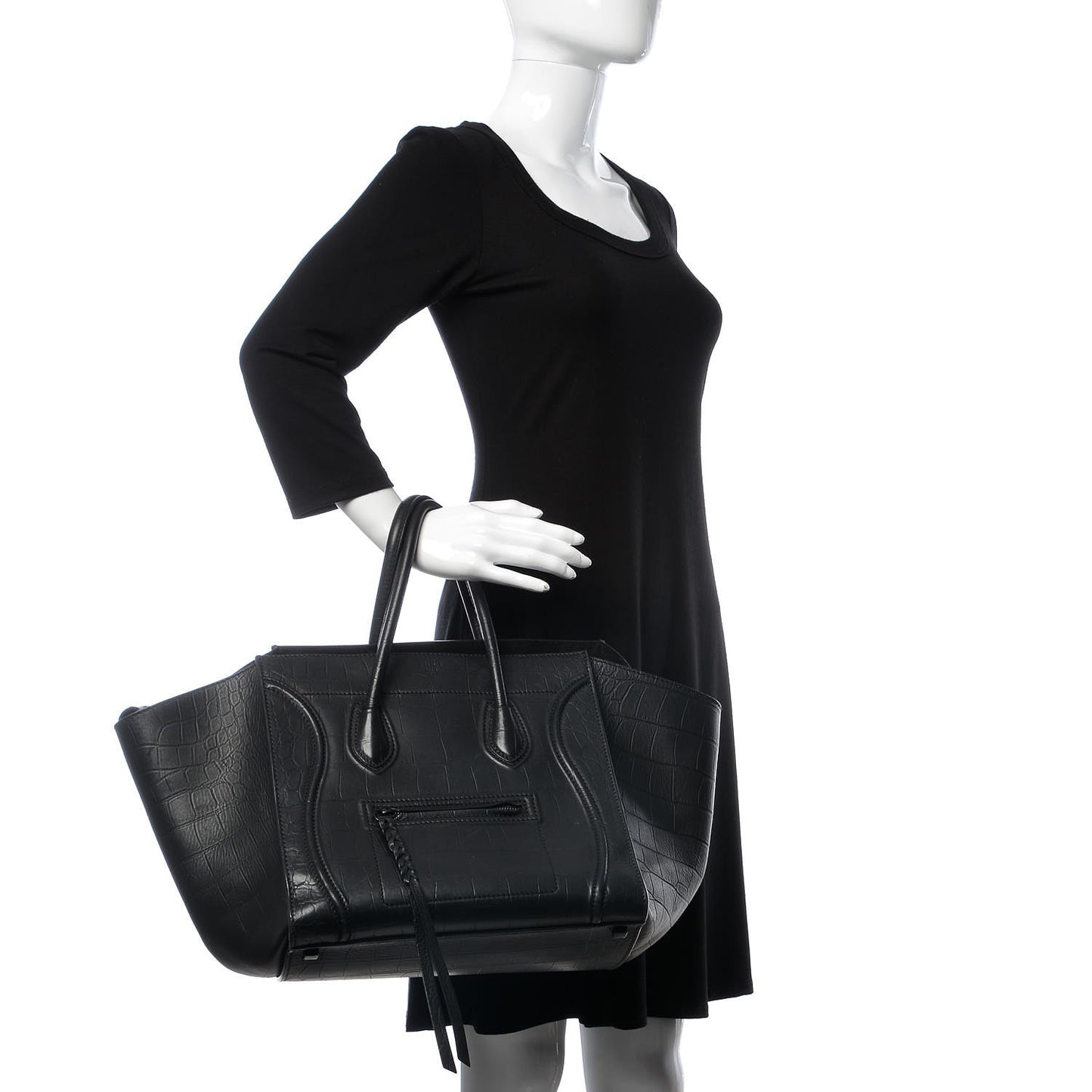 Crocodile Embossed Calfskin Medium Phantom Luggage Black