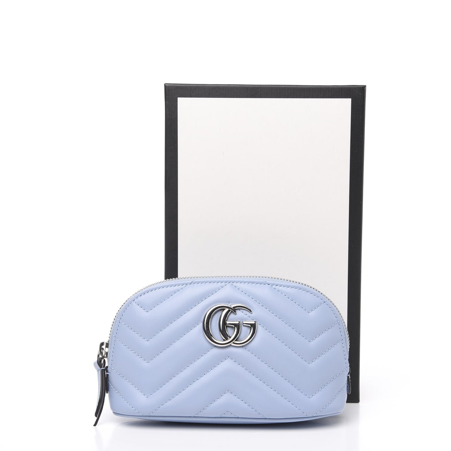 Calfskin Matelasse GG Marmont Pouch Cosmetic Case Porcelain Light Blue
