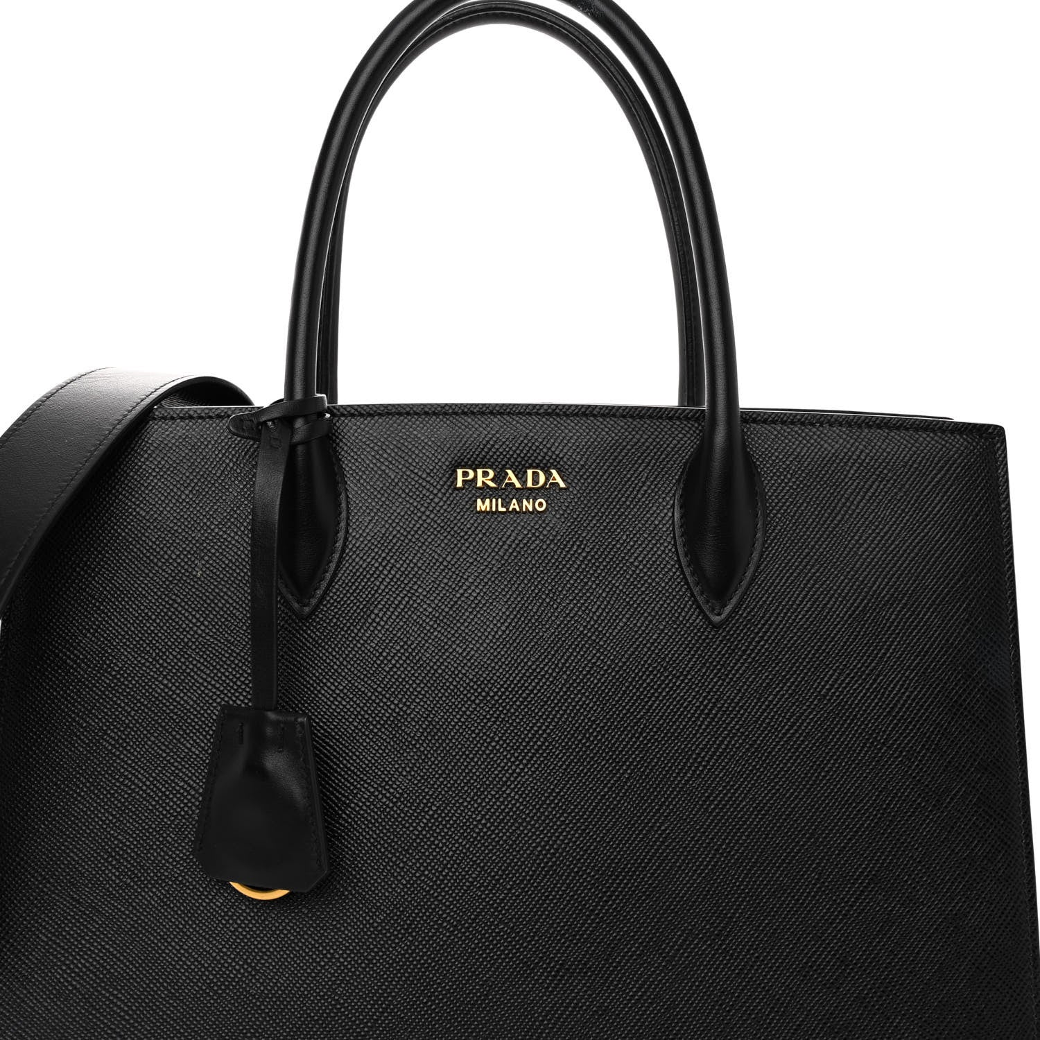 Prada Saffiano Cuir Calfskin Large Double Handle Bag Black Fuoco 7 of 10