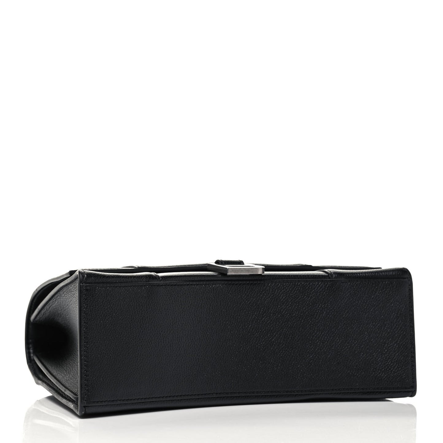 Grained Calfskin Medium Hourglass Top Handle Bag Black