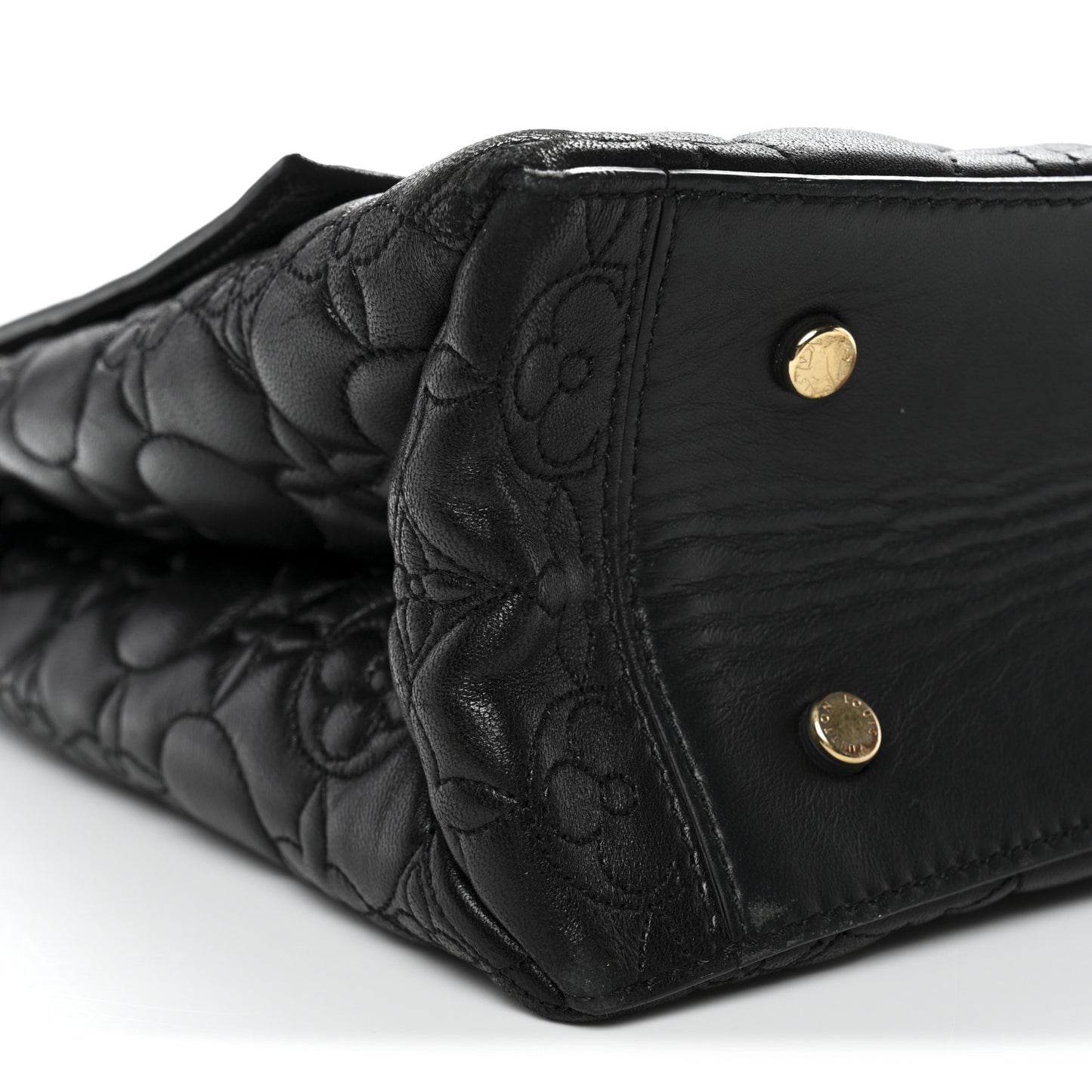 Lambskin Flower Quilted Twist Shoulder Bag GM Black