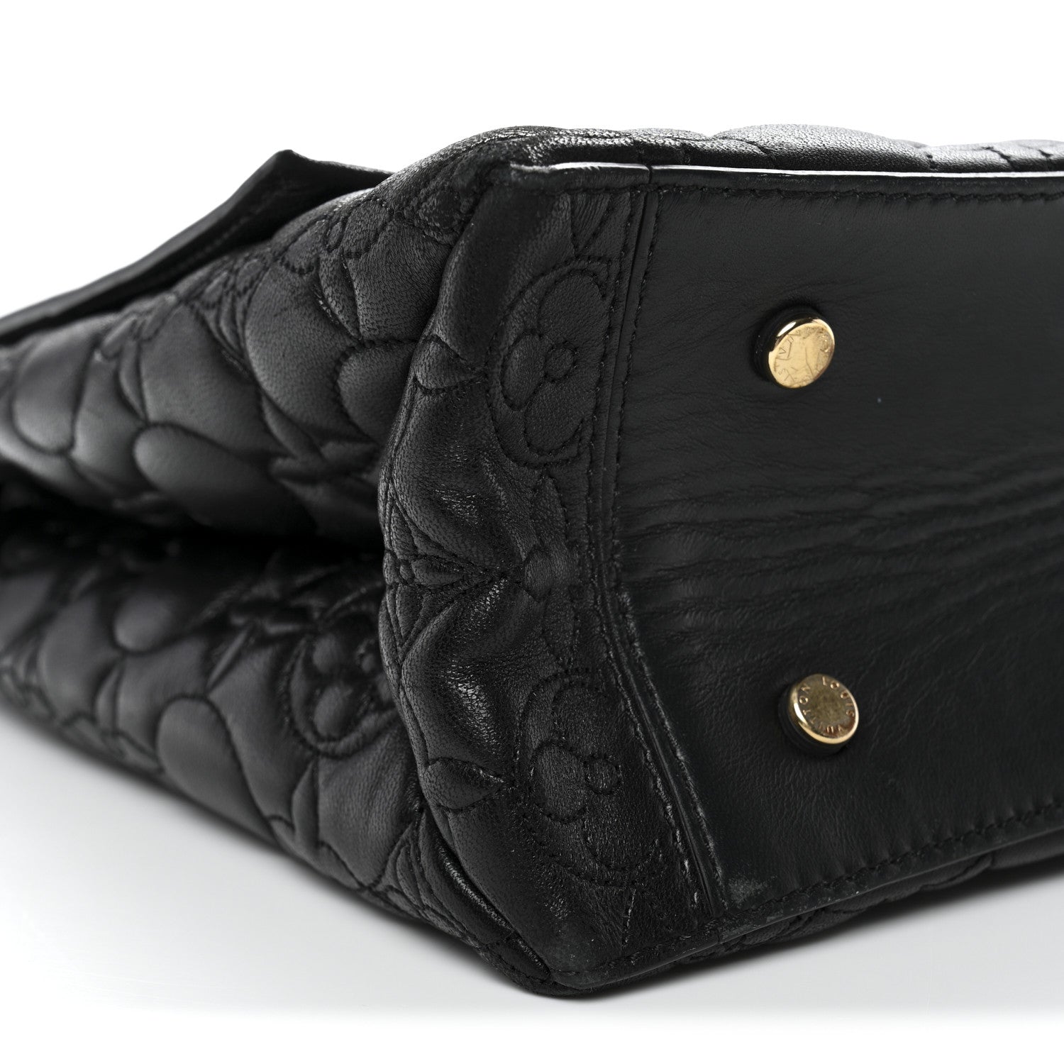 Louis Vuitton Lambskin Flower Quilted Twist Shoulder Bag GM Black 8 of 12