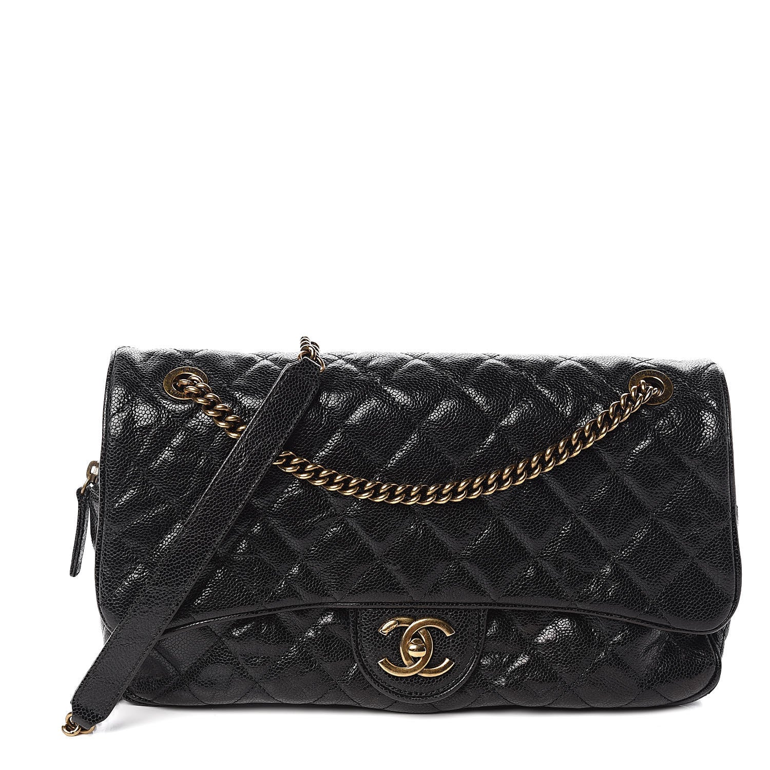 Chanel Crumpled Grained Calfskin Quilted Large Shiva Flap Black 1 of 10