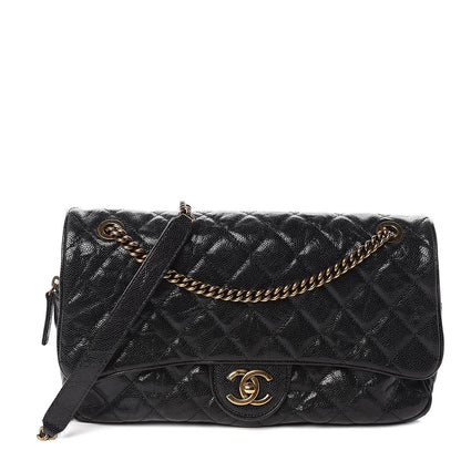 Chanel Crumpled Grained Calfskin Quilted Large Shiva Flap Black 1 of 10