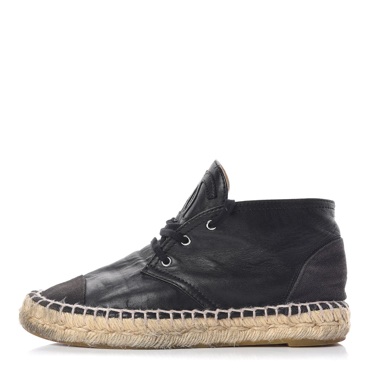 Lambskin Canvas Cap Toe Lace Up Espadrilles 35 Black