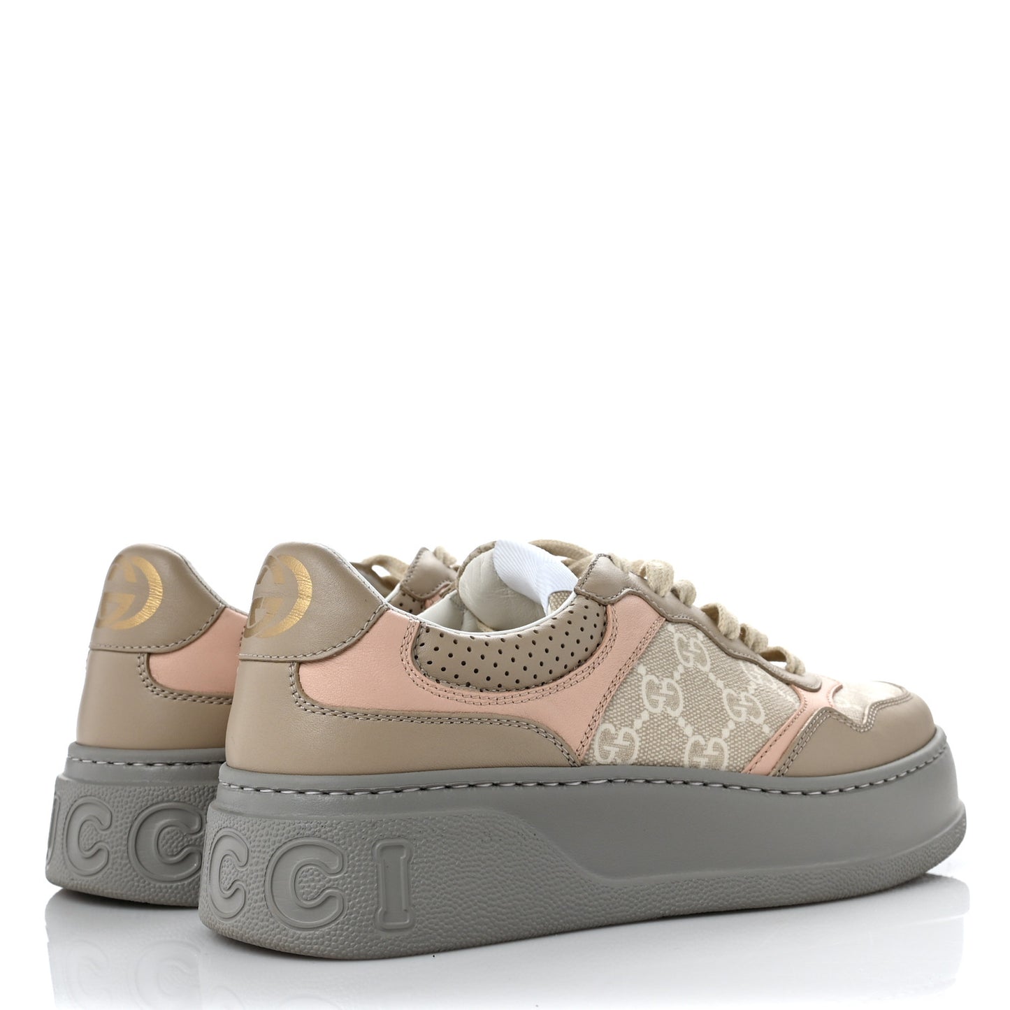Calfskin GG Supreme Monogram Perforated Womens Platform 55mm Sneakers 37 Apricot Pink Beige Grey