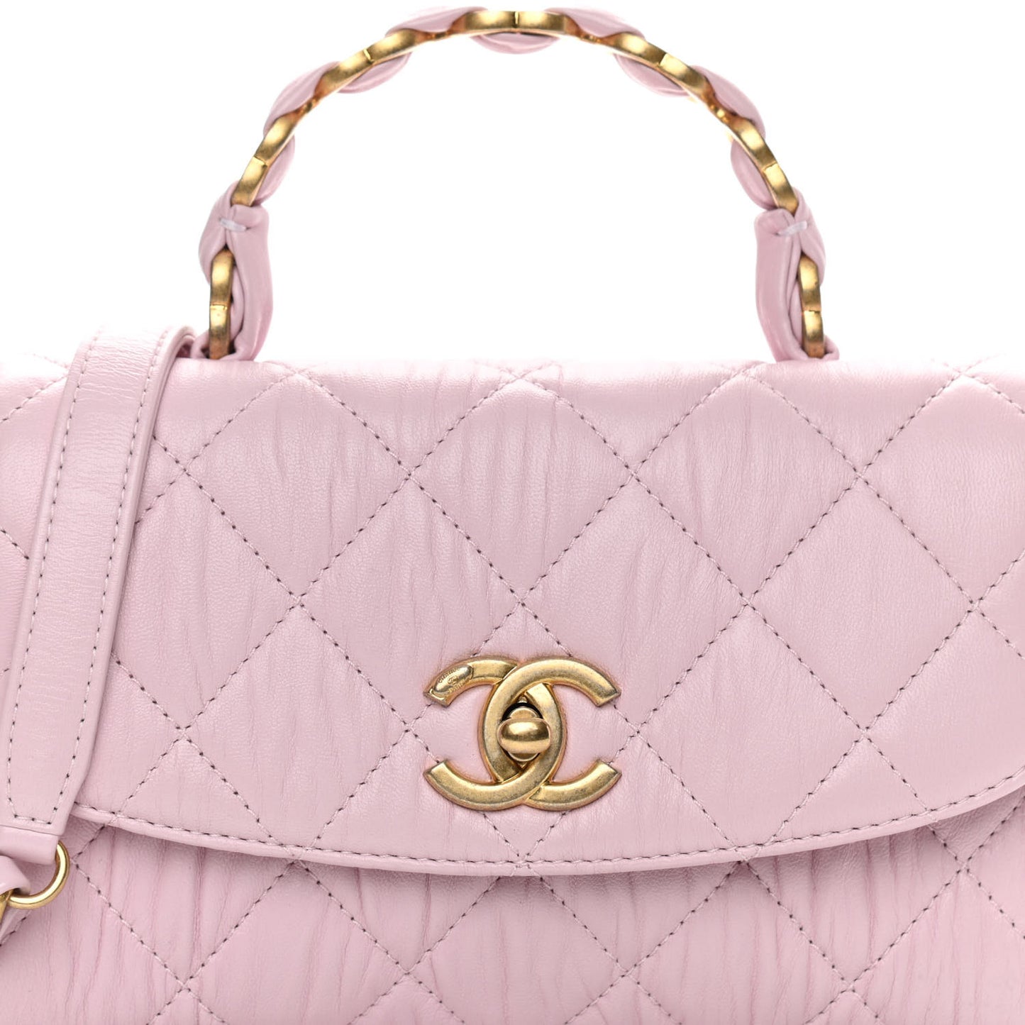 Crumpled Lambskin Quilted Mini CC Links Top Handle Flap Light Pink
