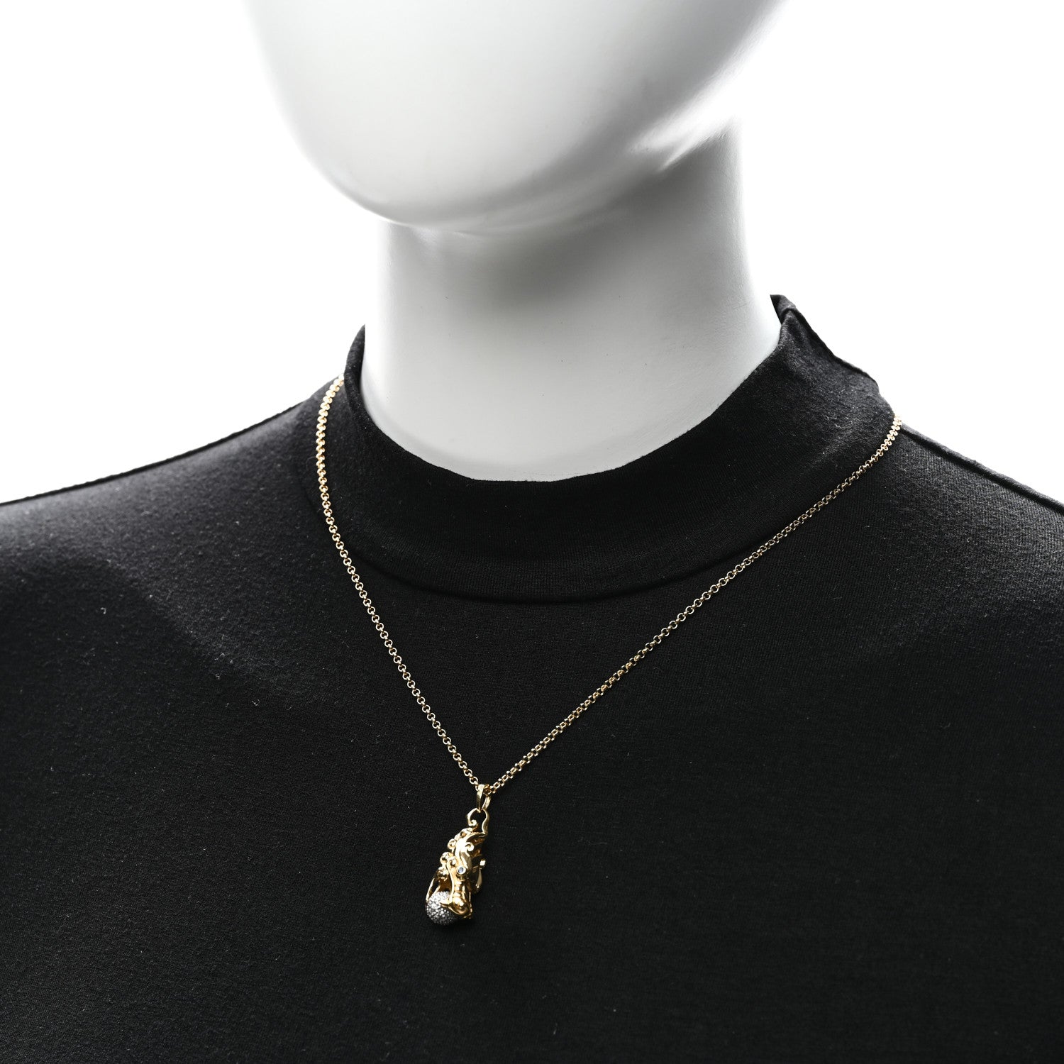 John Hardy 18K Yellow Gold Diamond Blue Sapphire Legends Naga Pendant Necklace 2 of 4