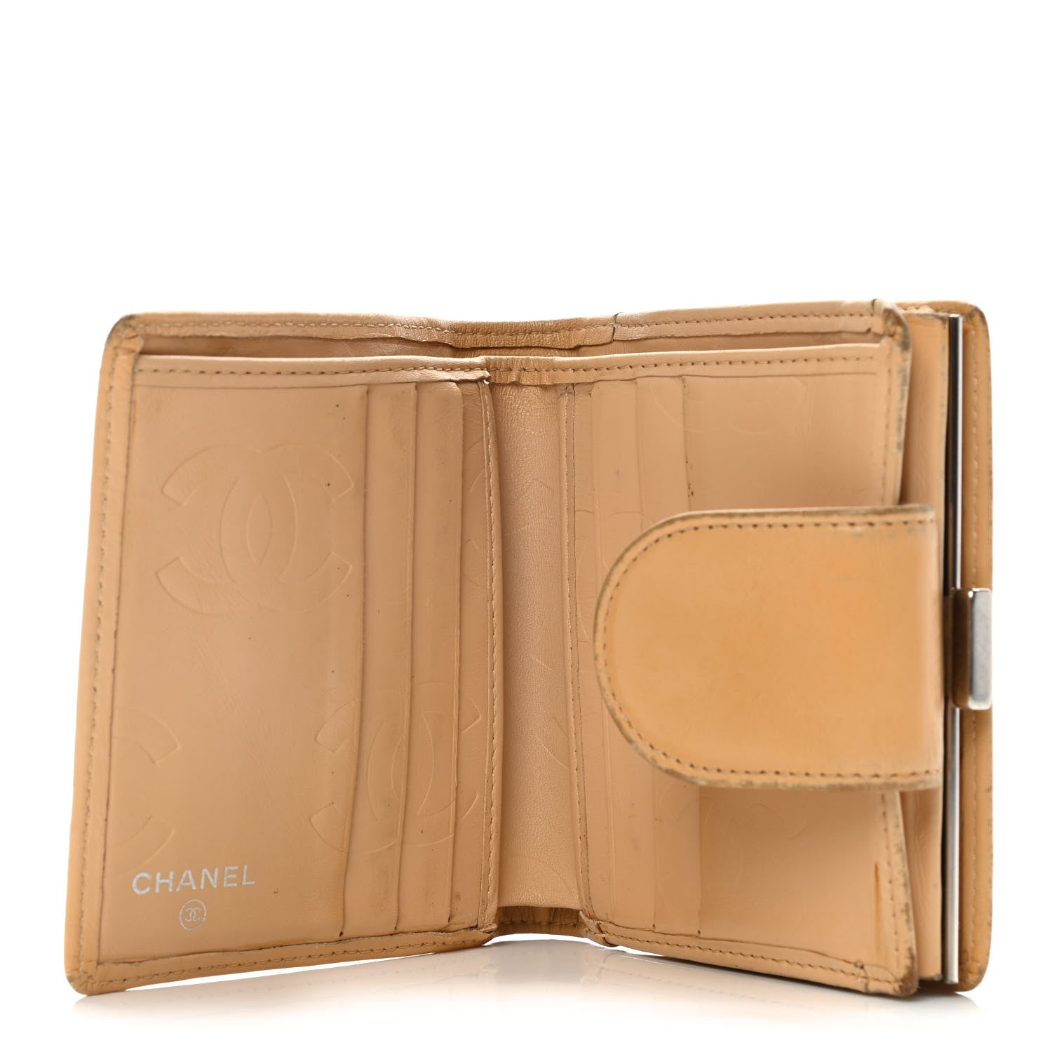 Chanel Calfskin Quilted Cambon Bi-Fold Wallet Beige Black 5 of 16
