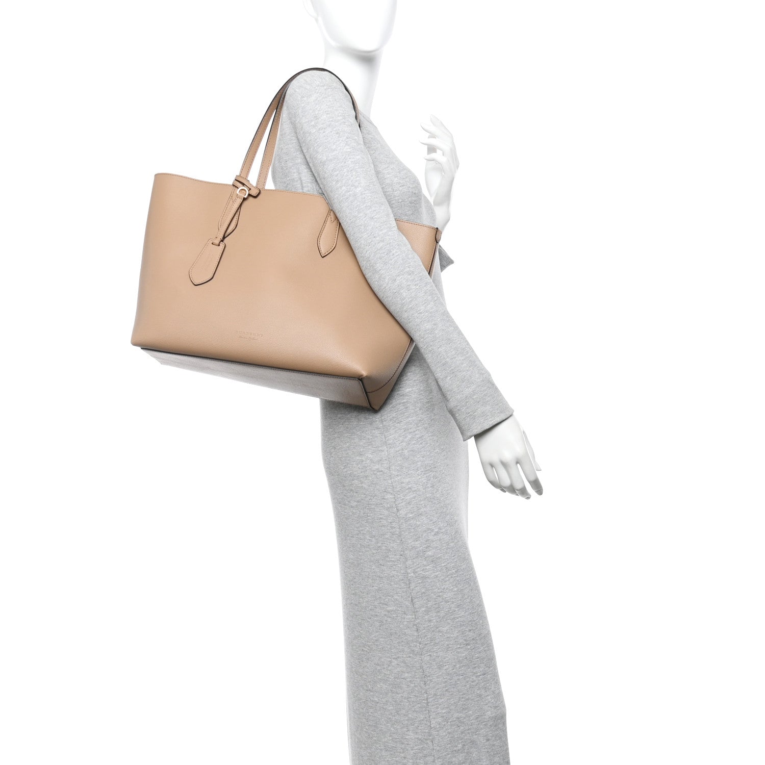 Burberry Grainy Calfskin Haymarket Check Medium Reversible Tote Camel 2 of 20