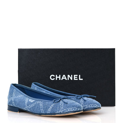 Chanel Denim Printed Cap Toe Ballerina Flats 38 Blue 16 of 16