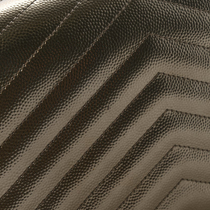 Saint Laurent Metallic Grain De Poudre Matelasse Chevron Monogram Chain Wallet Piombo 15 of 15