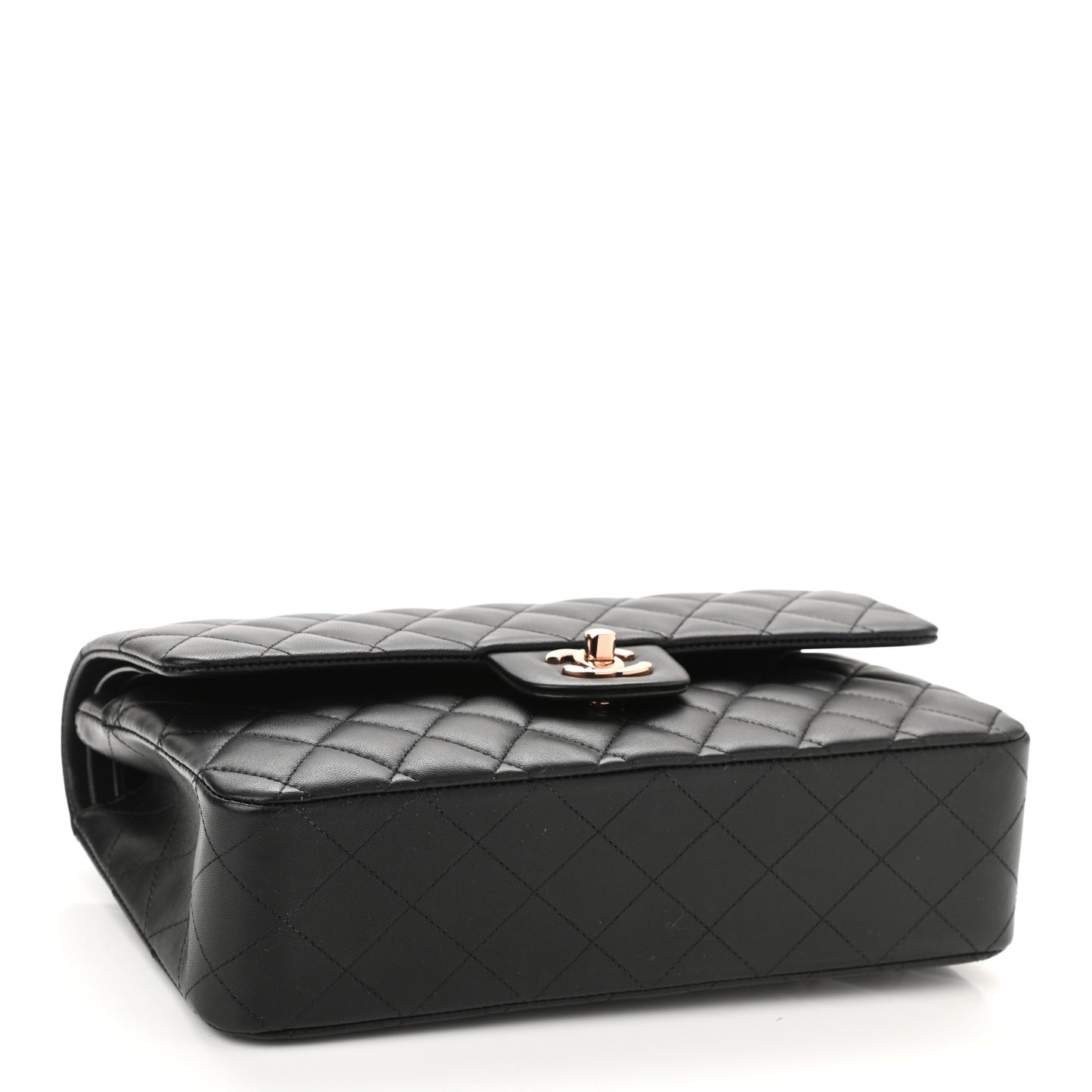 Lambskin Quilted Medium Double Flap Black