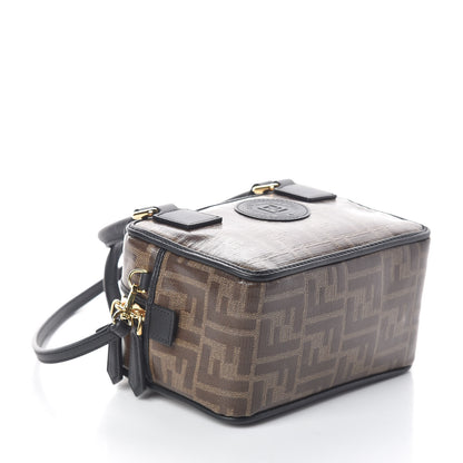 Fendi Glazed Fabric Vitello Century FF 1974 Stamp Patch Mini Boston Box Bag Mogano Panna Black 4 of 10