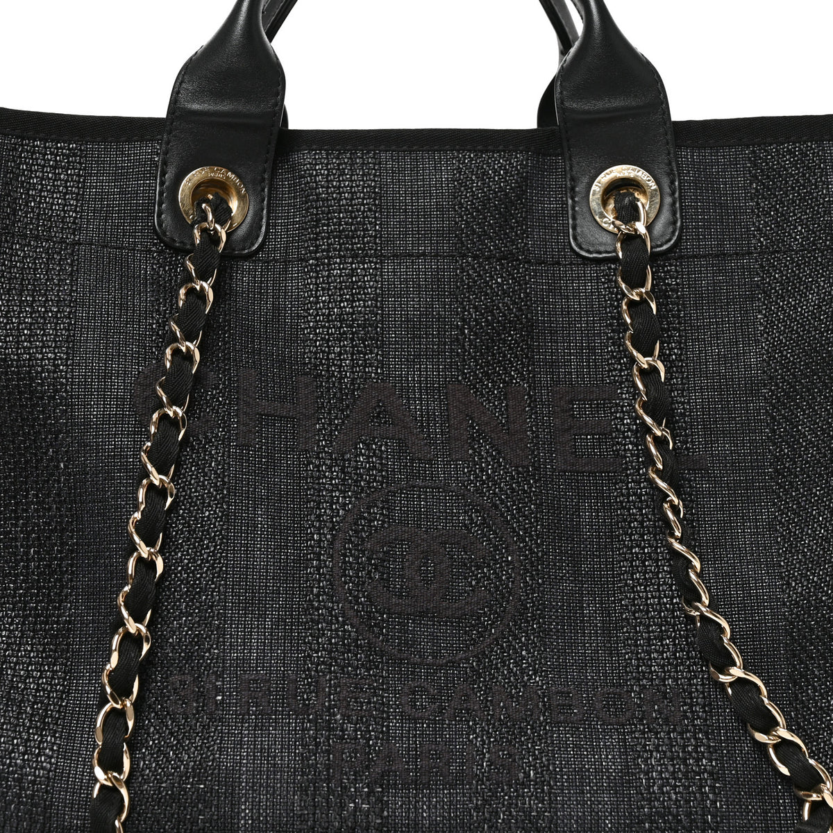 Mixed Fibers Calfskin Striped Medium Deauville Tote Black