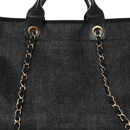 Chanel Mixed Fibers Calfskin Striped Medium Deauville Tote Black 8 of 10