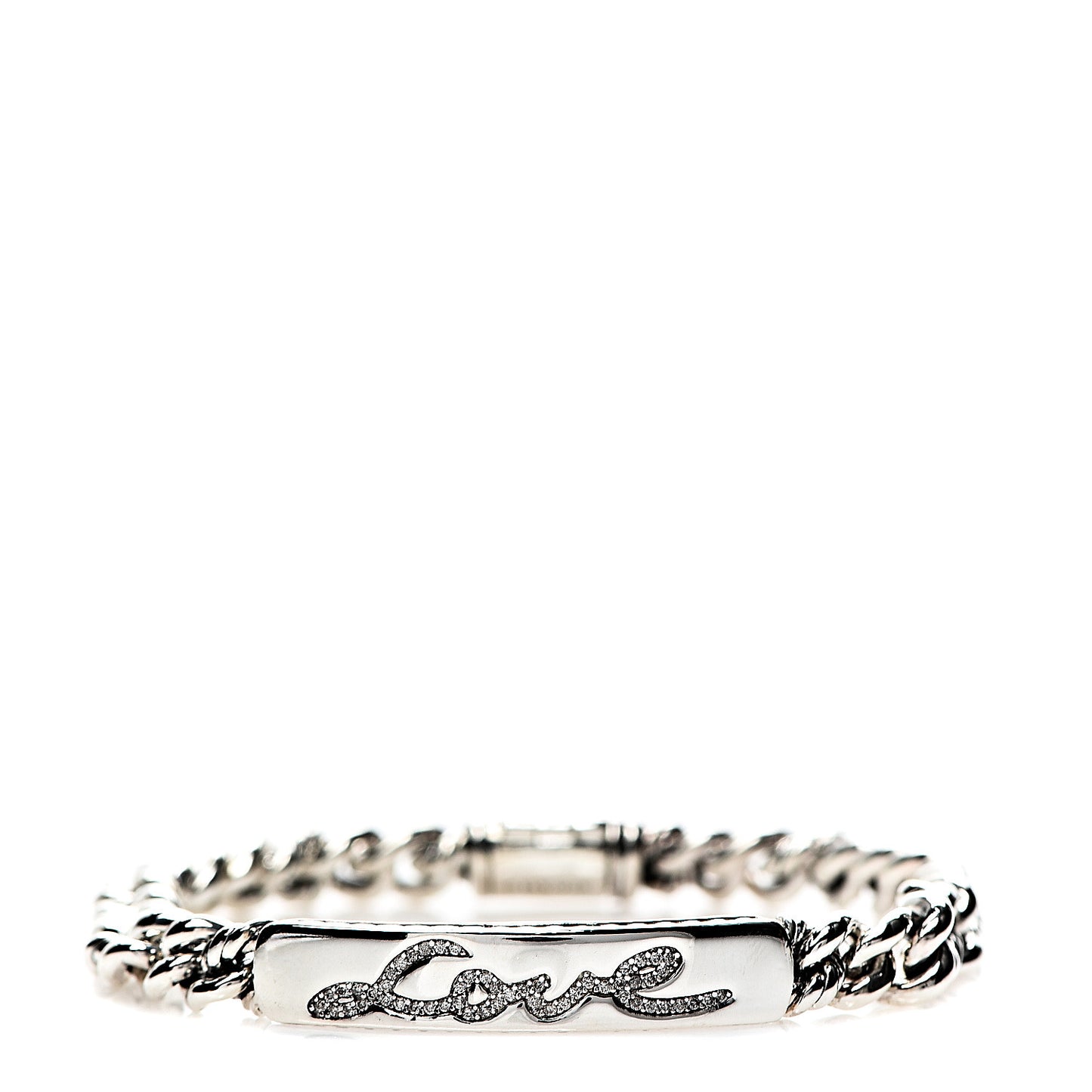Sterling Silver Diamond 7mm Petite Pave Curb Link Love ID Bracelet