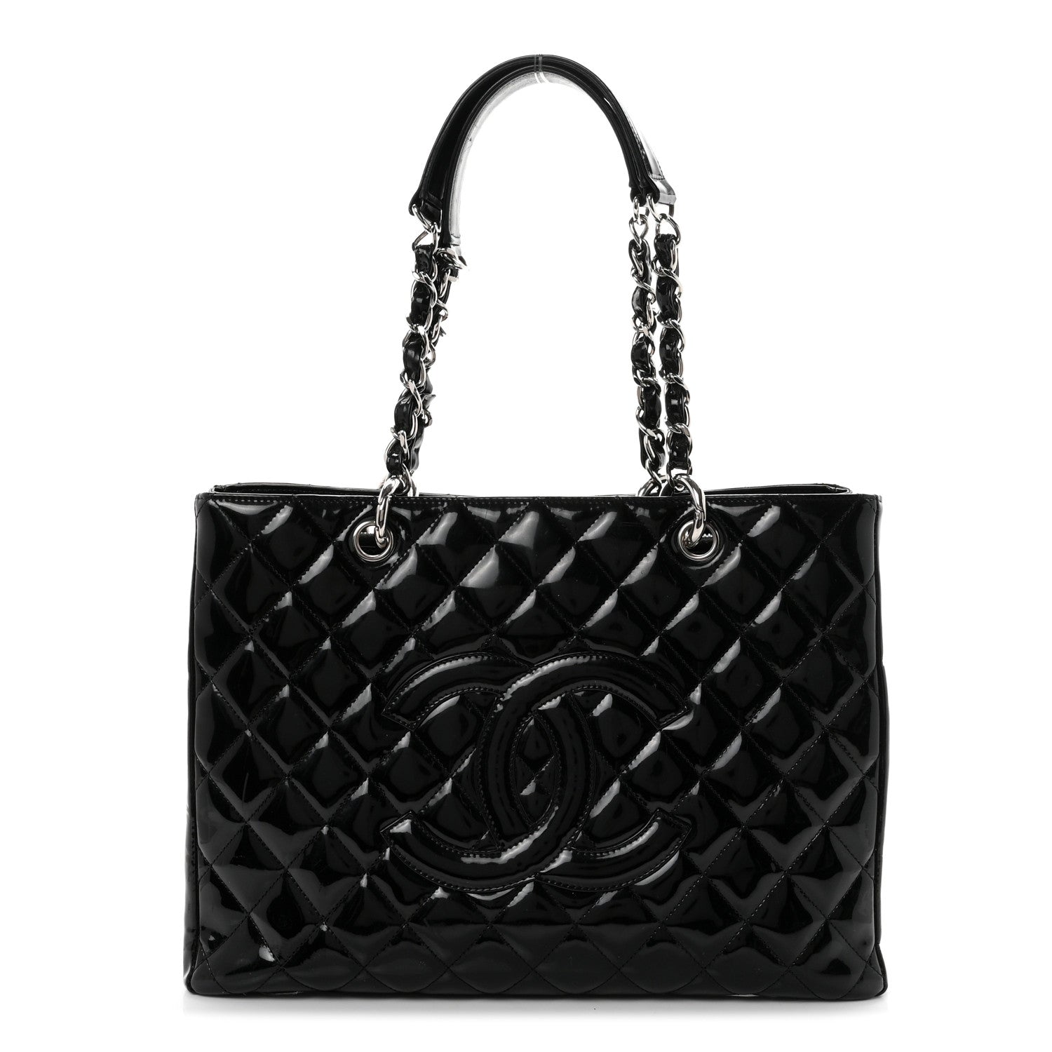 Chanel Patent Quilted Grand Shopping Tote GST Black 1 of 10