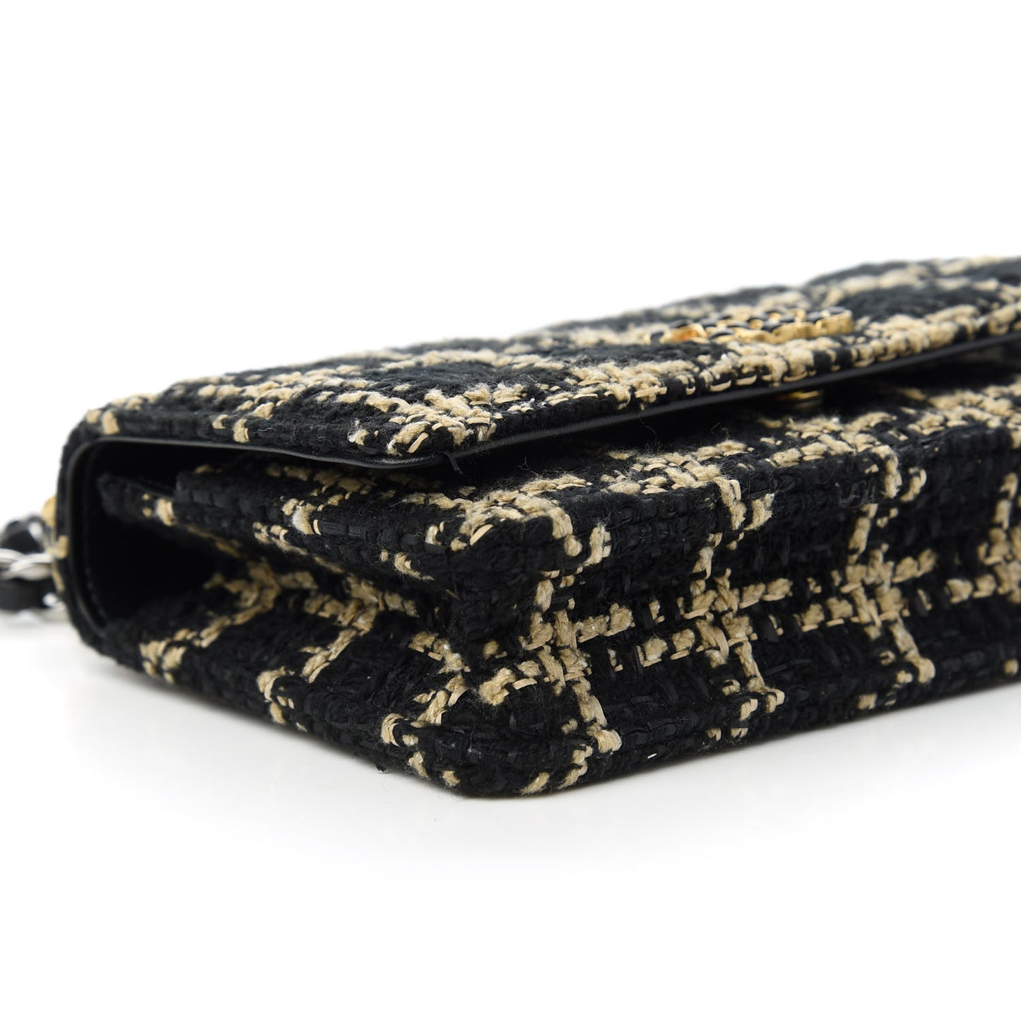 Tweed Quilted Chanel 19 Wallet On Chain WOC Black Beige