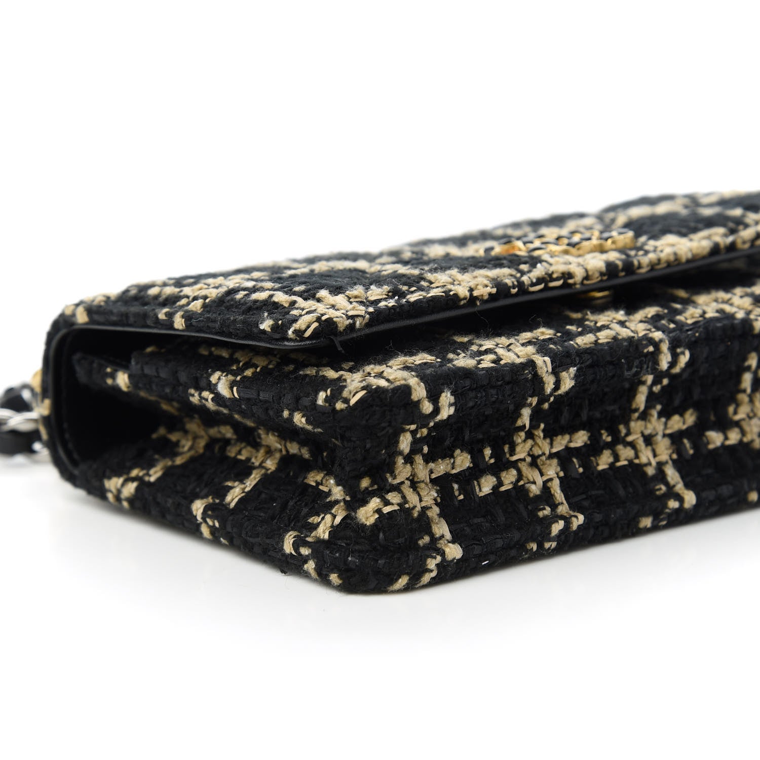 Chanel Tweed Quilted Chanel 19 Wallet On Chain WOC Black Beige 6 of 11