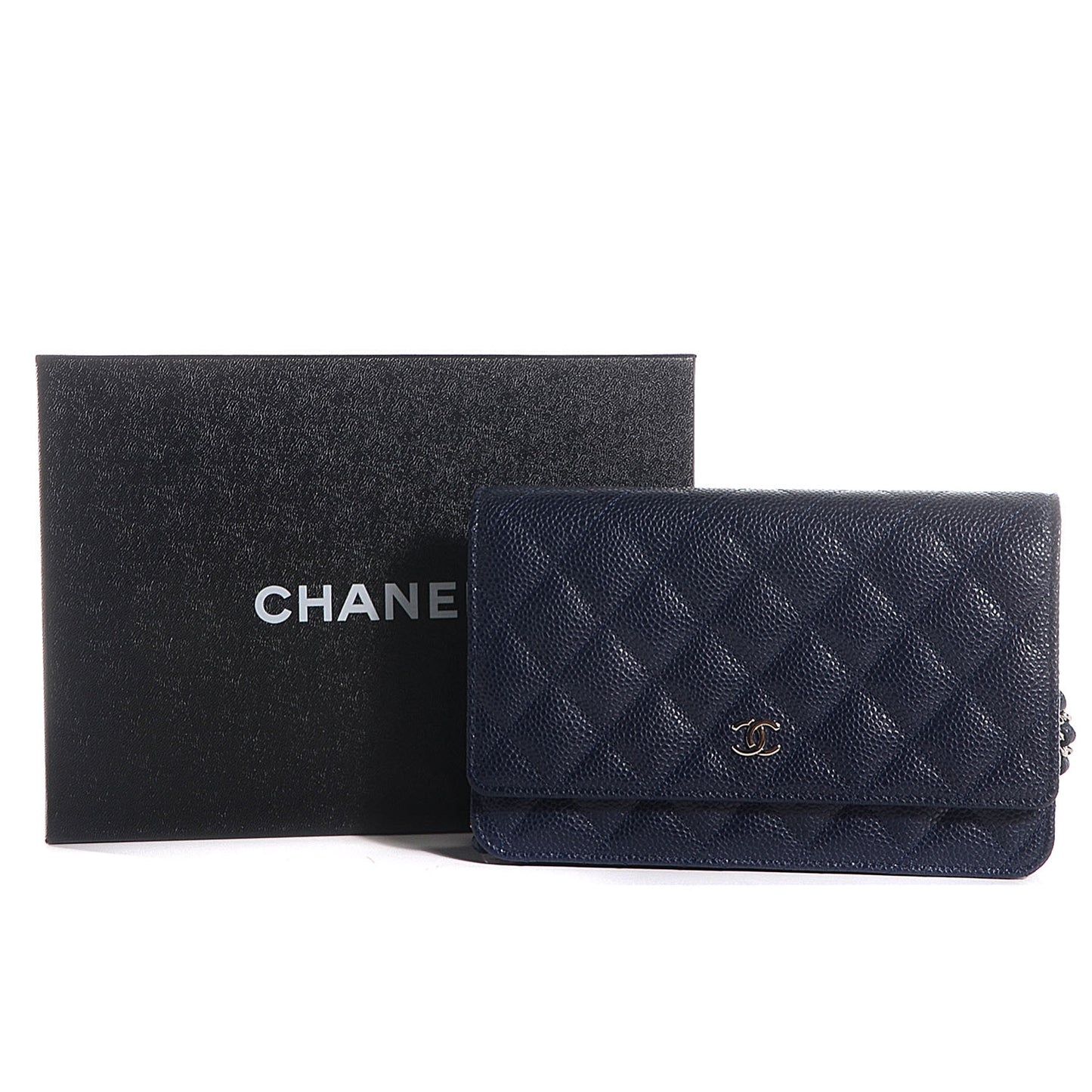 Caviar Quilted Wallet on Chain WOC Navy
