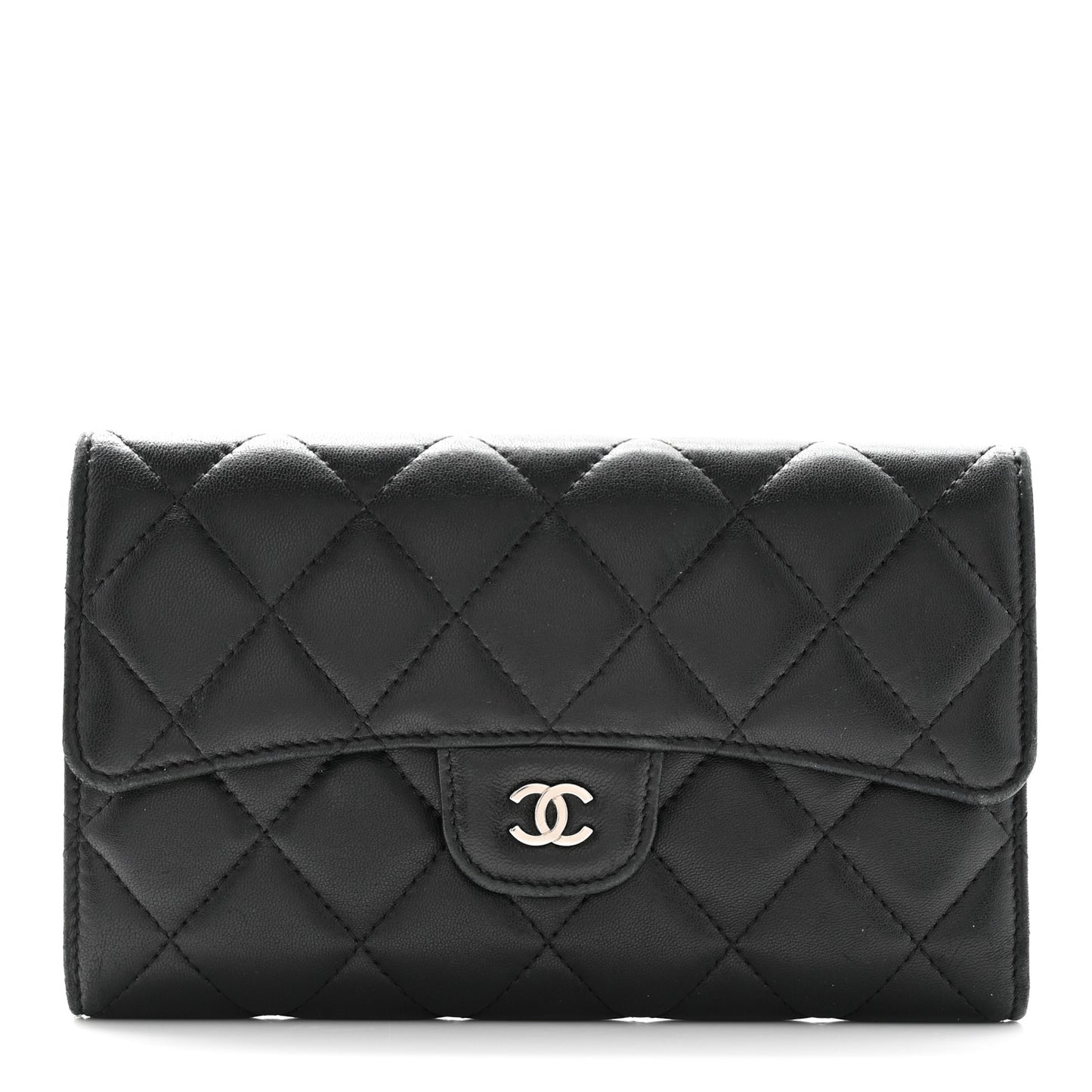 Lambskin Quilted Small Flap Wallet Black