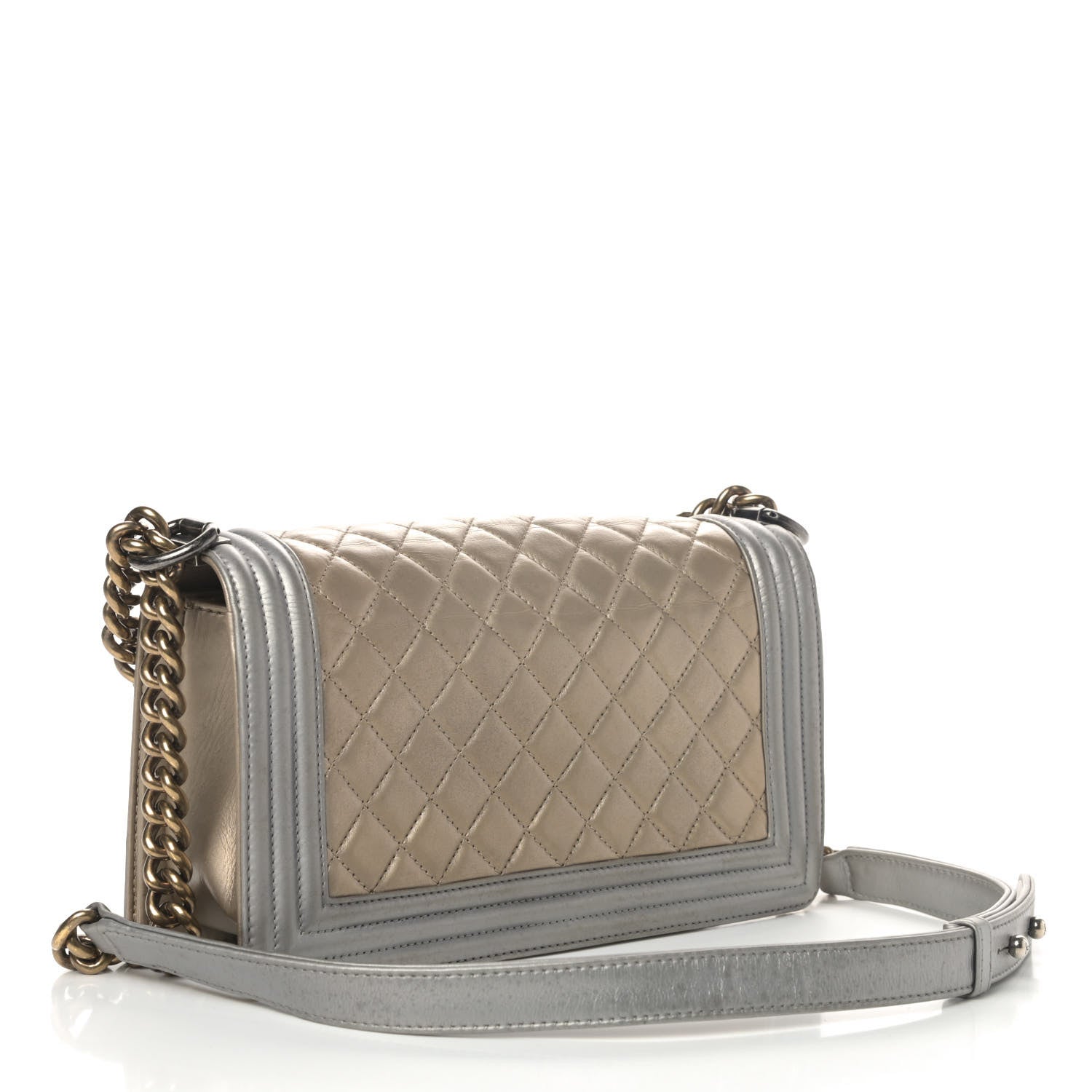 Chanel Metallic Calfskin Quilted Medium Boy Flap Khaki 2 of 5