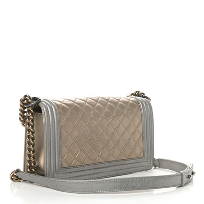 Chanel Metallic Calfskin Quilted Medium Boy Flap Khaki 2 of 5