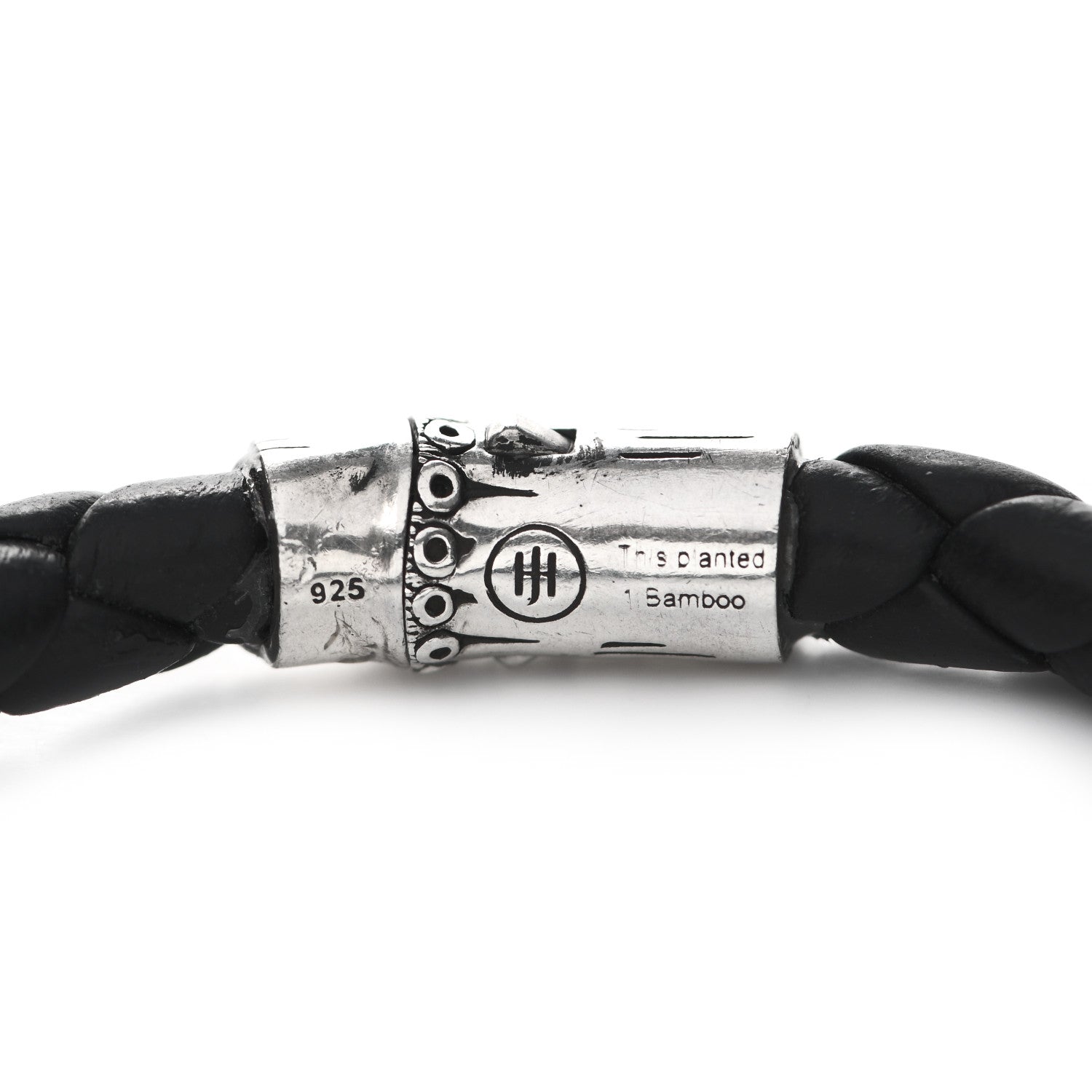 John Hardy Sterling Silver Leather 8mm Braided Bamboo Station Bracelet Black 3 of 4