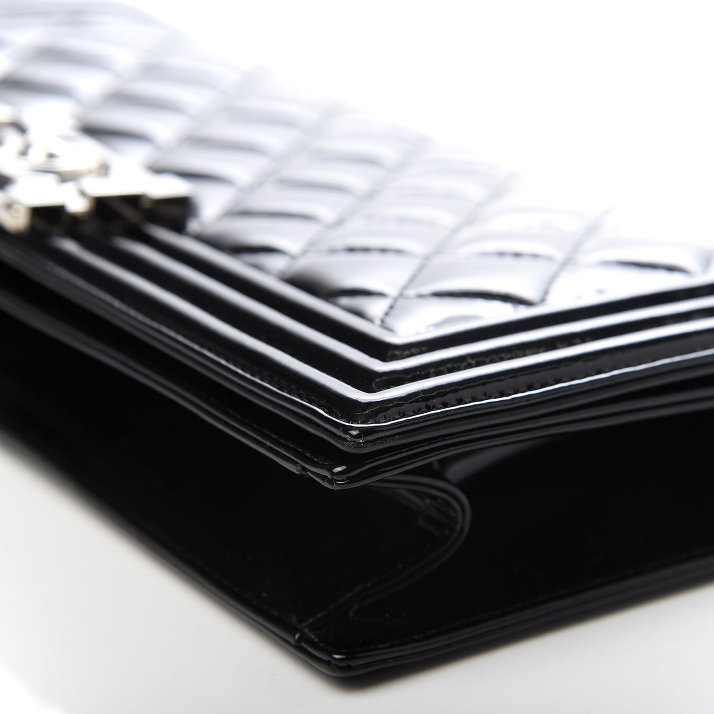 Patent Quilted Boy Flap Clutch Black